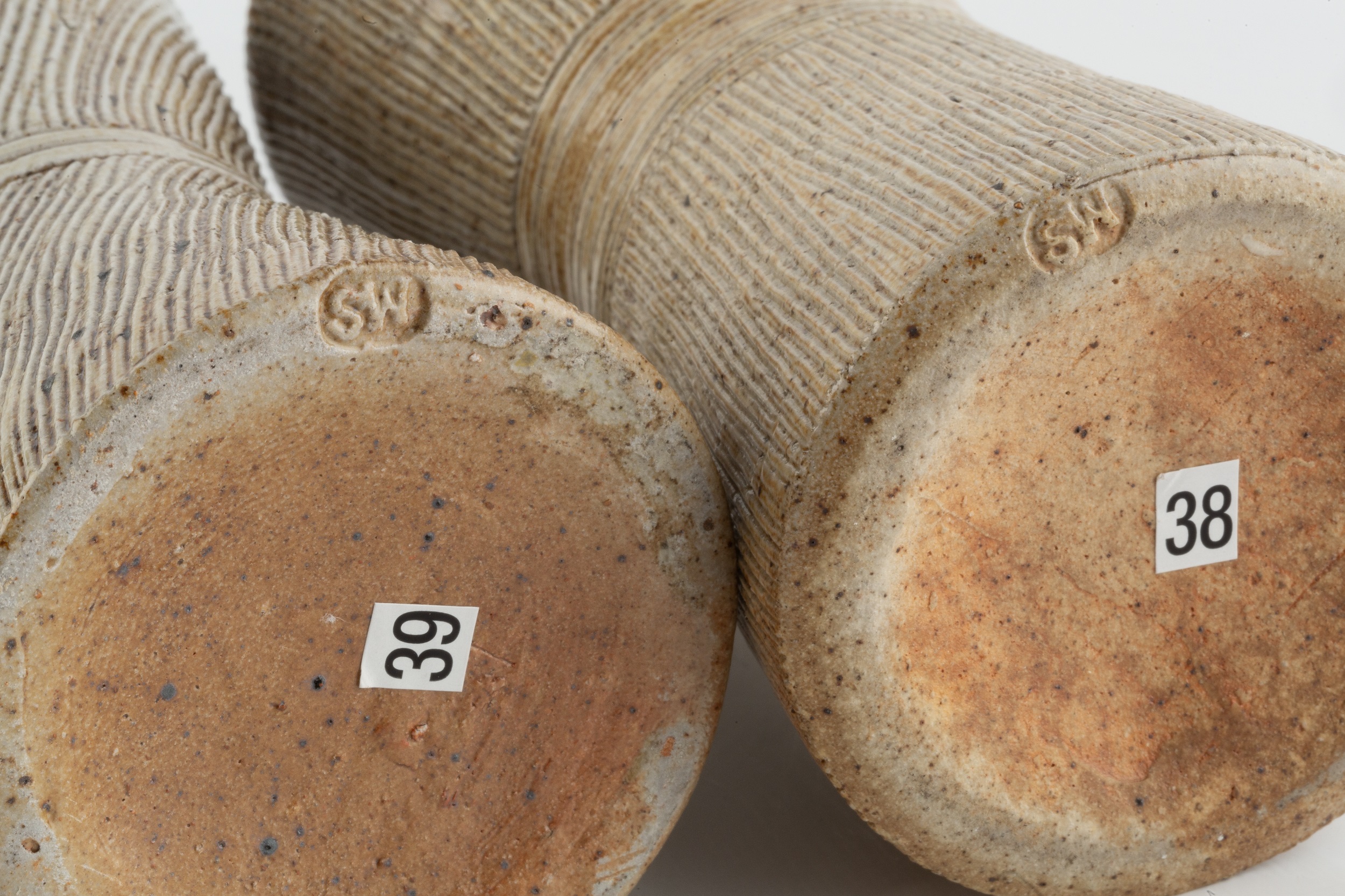 Sarah Walton (b.1945) Pair of vases stoneware, with incised linear patterns impressed potter's seals - Image 3 of 3