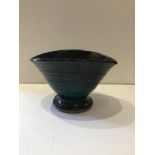 Rosemary Wren (1922-2013) at Oxshott Pottery Bowl squeezed form with green and dark glaze