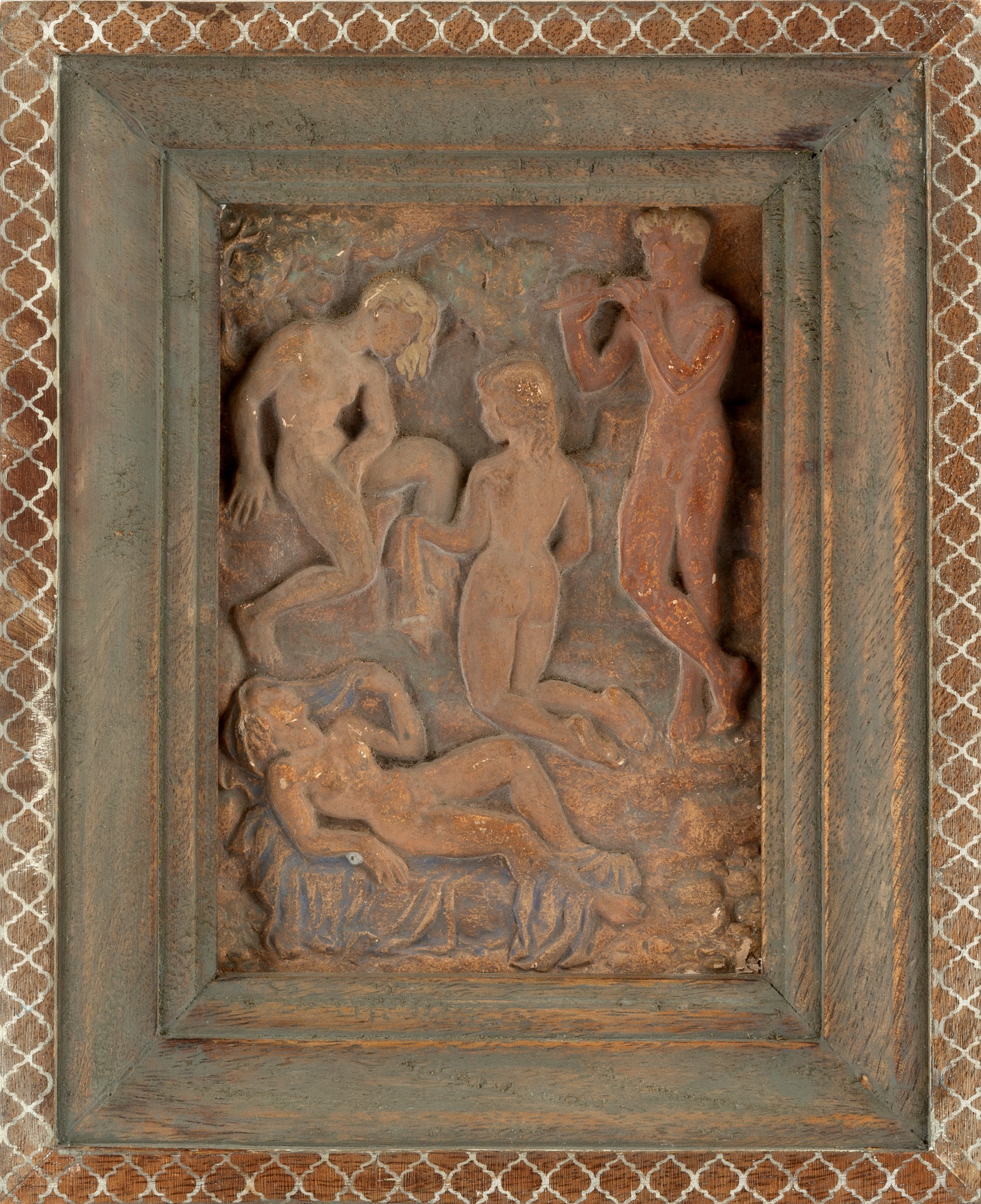Omega Workshops Plaster relief plaque, circa 1915 the design attributed to Duncan Grant stamped with - Image 2 of 3