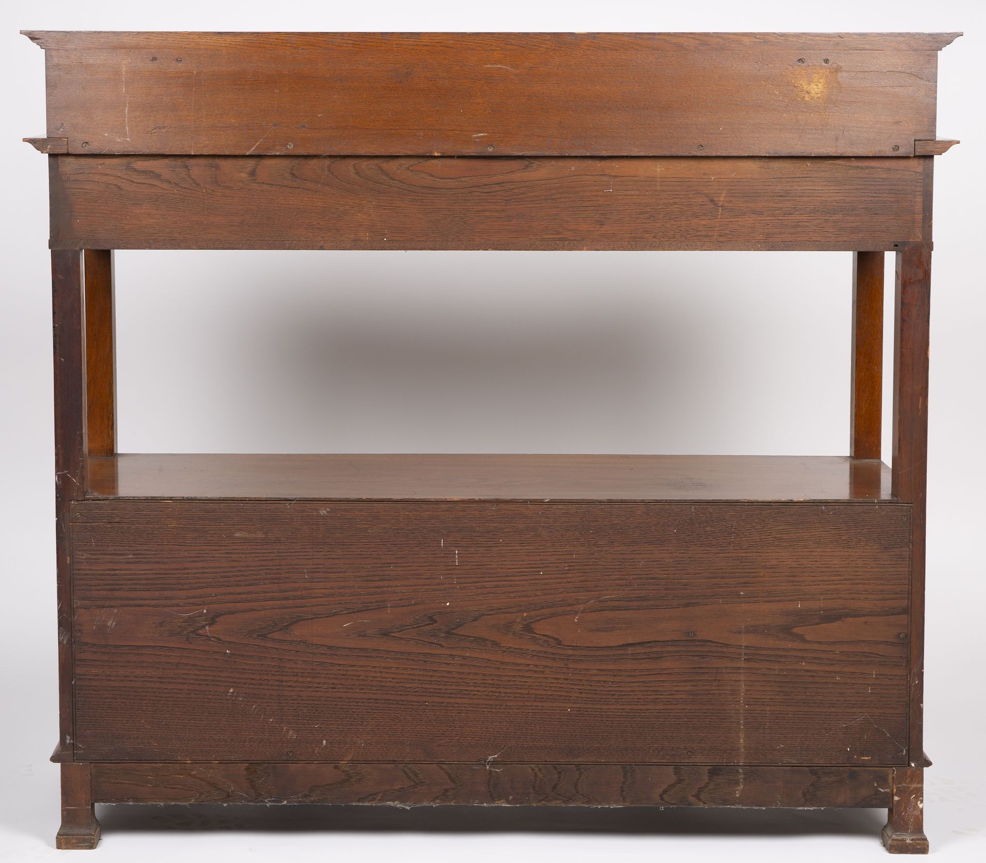 Glasgow School Arts & Crafts side cabinet oak with stylised metal handles 22cm high, 37cm wide. - Bild 6 aus 6