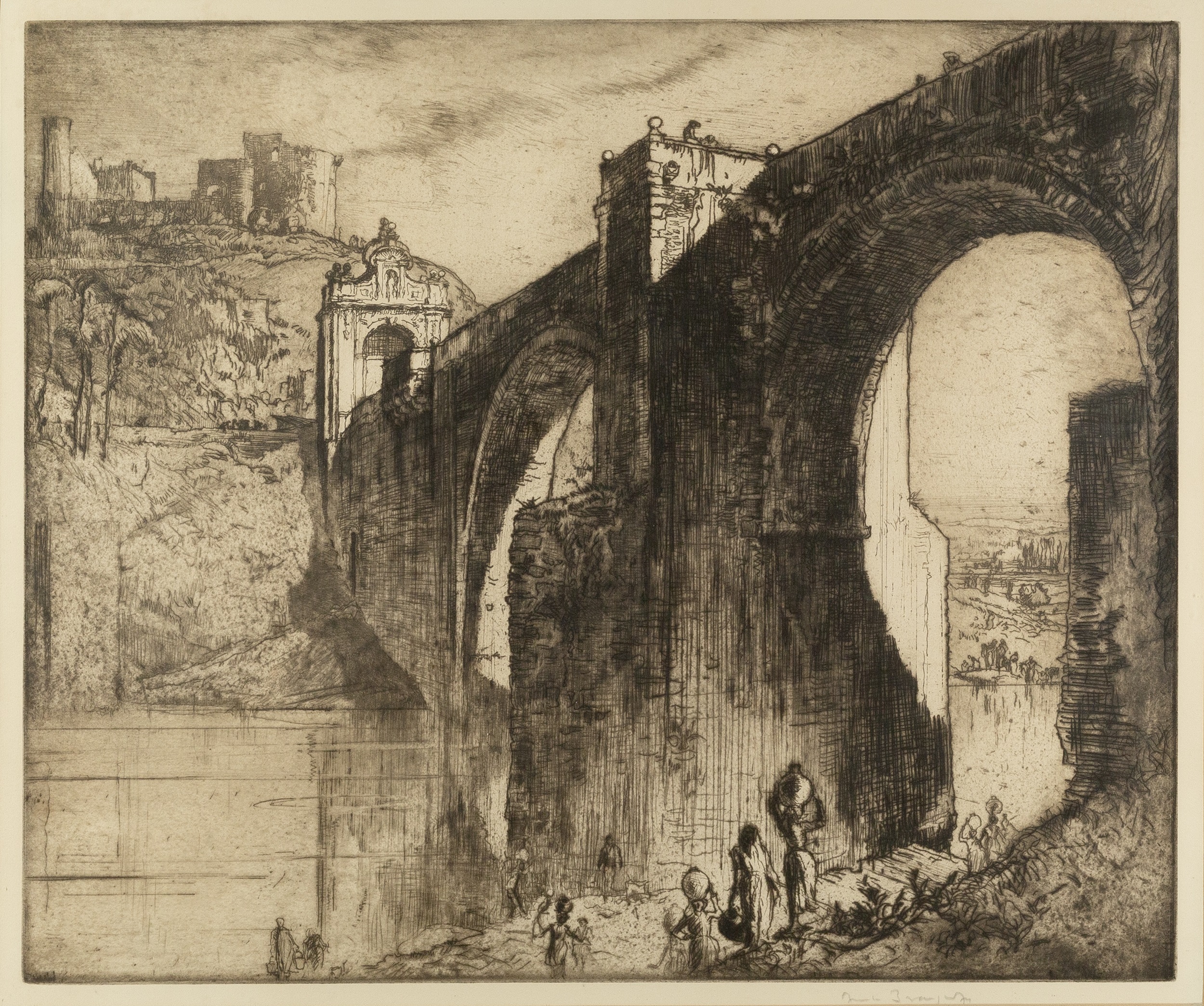 Frank Brangwyn (1867-1956) The Alcantara Bridge, Toledo signed in pencil (in the margin) etching