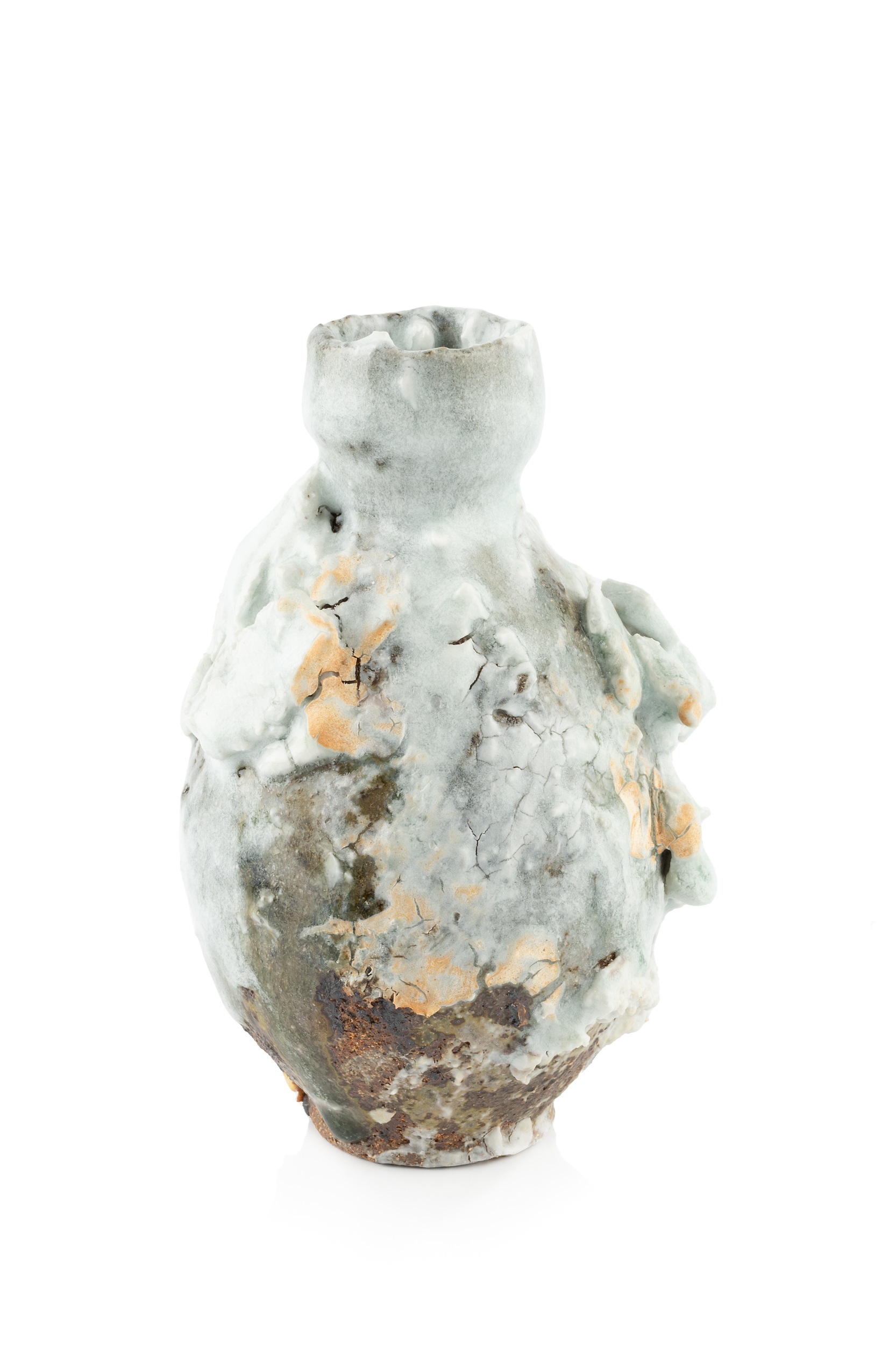 Akiko Hirai (b.1970) Sake bottle stoneware, with encrusted detail and light green glaze signed