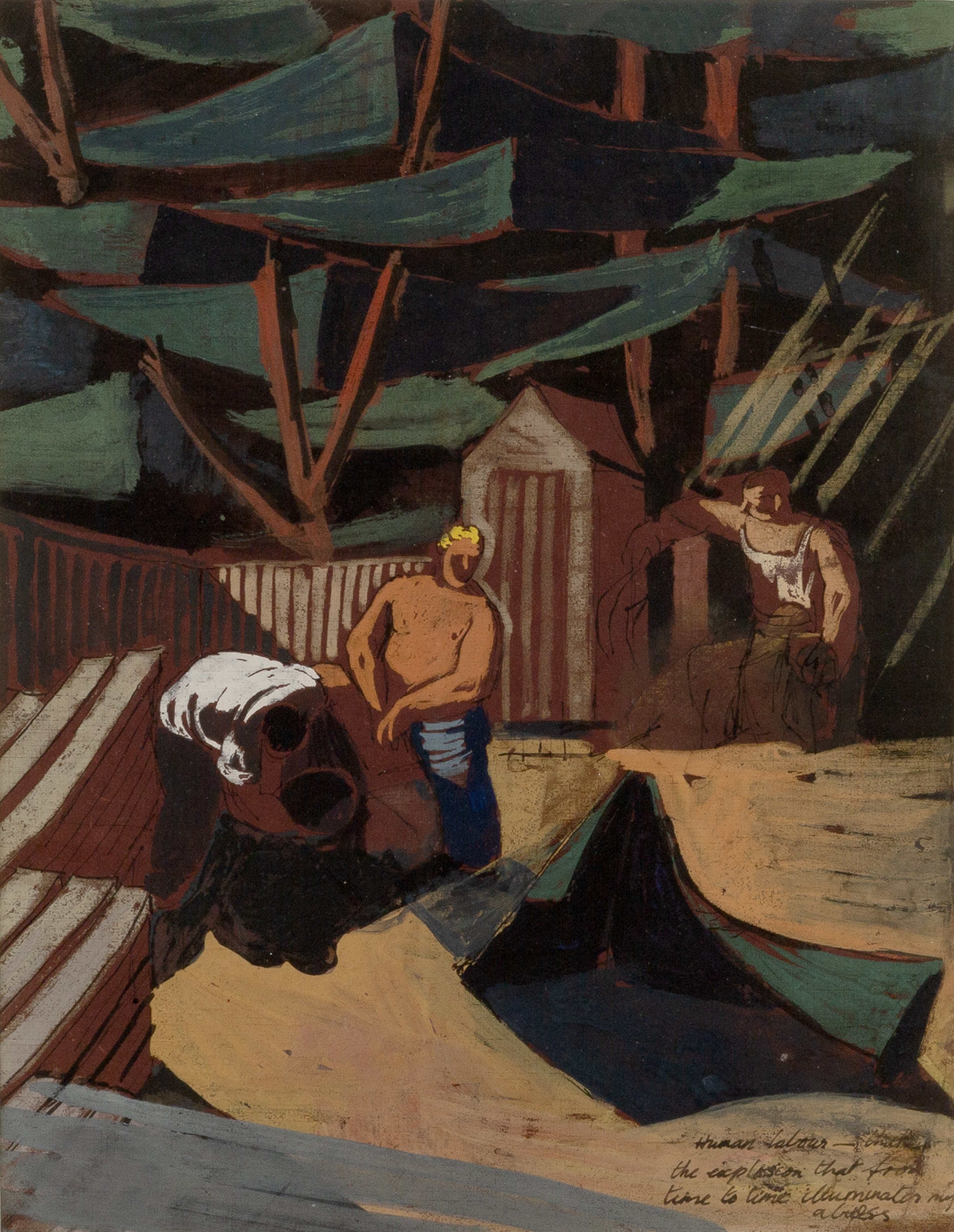 Norman Basil Town (1915-1987) Human Labour inscribed (lower right) gouache 34 x 25cm.