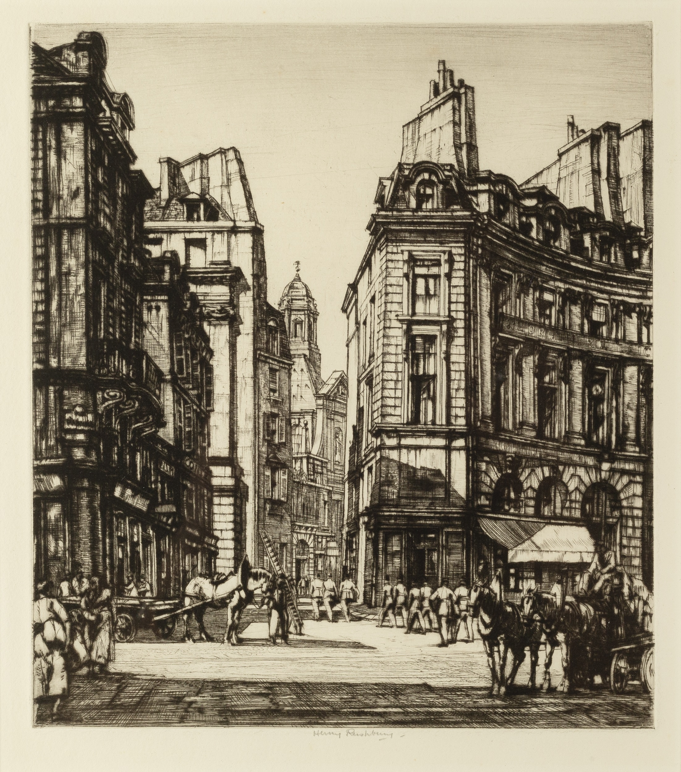 Henry Rushbury (1889-1968) Place des Victoires, Paris signed in pencil (in the margin) etching 24