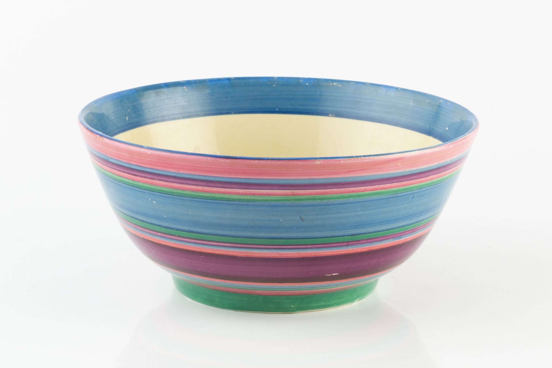 Clarice Cliff Fantasque bowl painted with Liberty Stripe pattern 9cm high, 20cm diameter. - Bild 2 aus 3