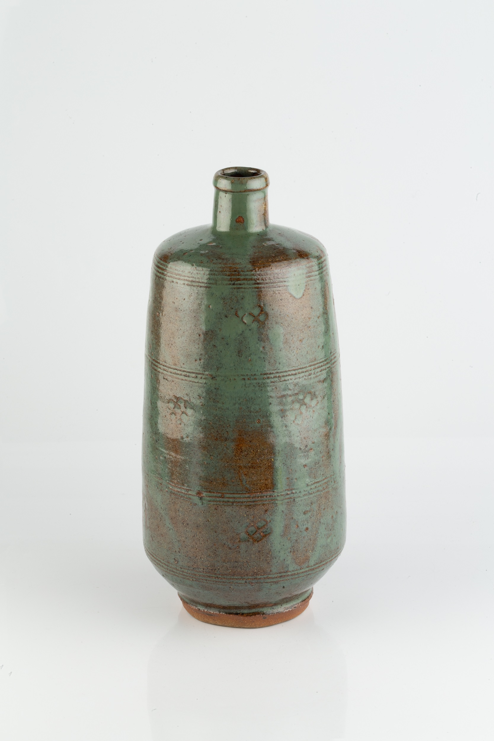 William 'Bill' Marshall (1923-2007) Large bottle vase stoneware, with green glaze and impressed - Image 2 of 3