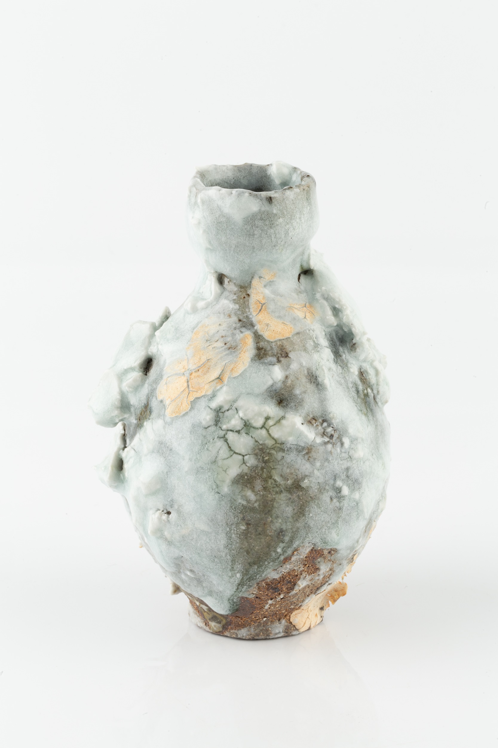 Akiko Hirai (b.1970) Sake bottle stoneware, with encrusted detail and light green glaze signed - Image 2 of 3