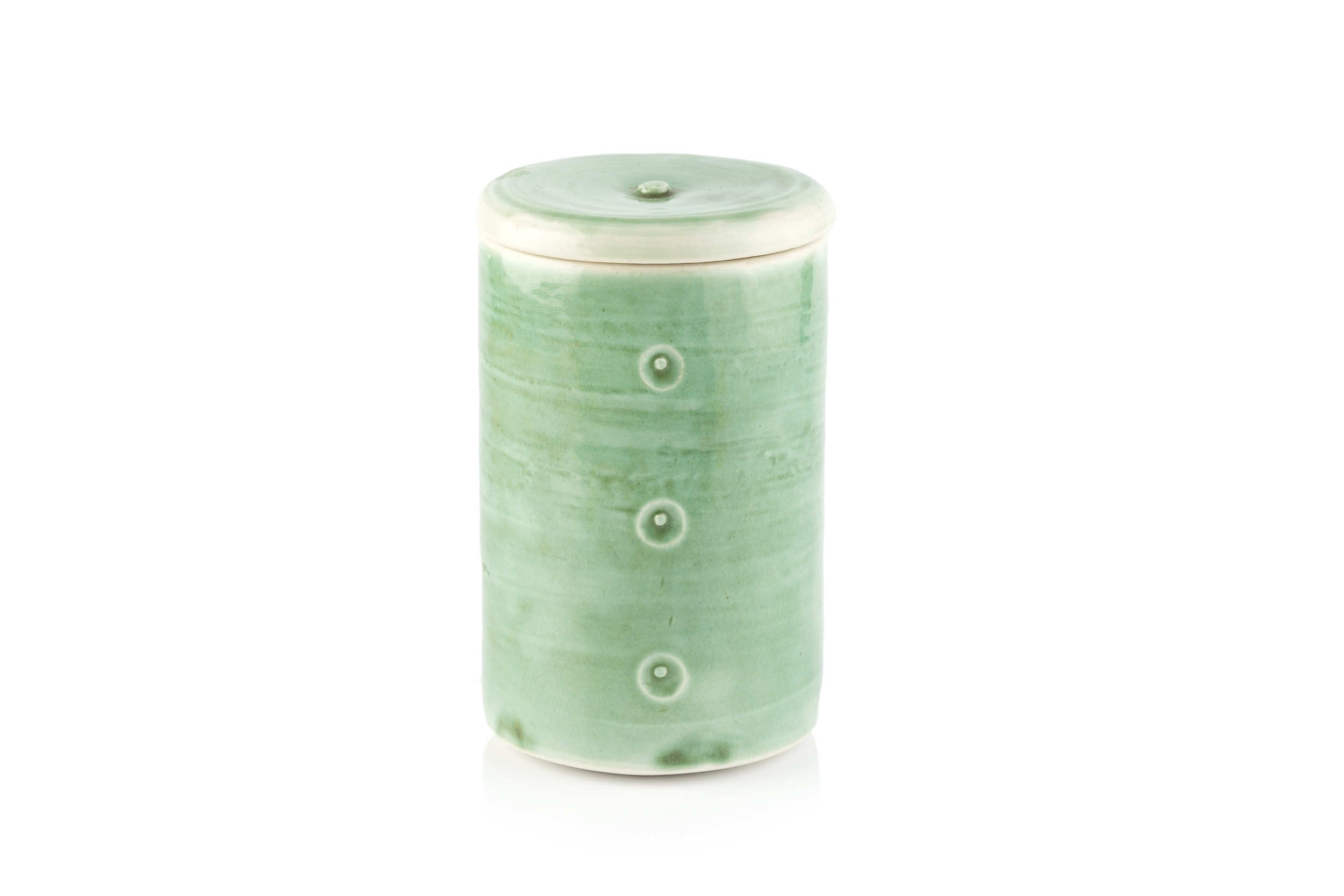 William 'Bill' Marshall (1923-2007) Tea caddy and cover porcelain, with green glaze and incised