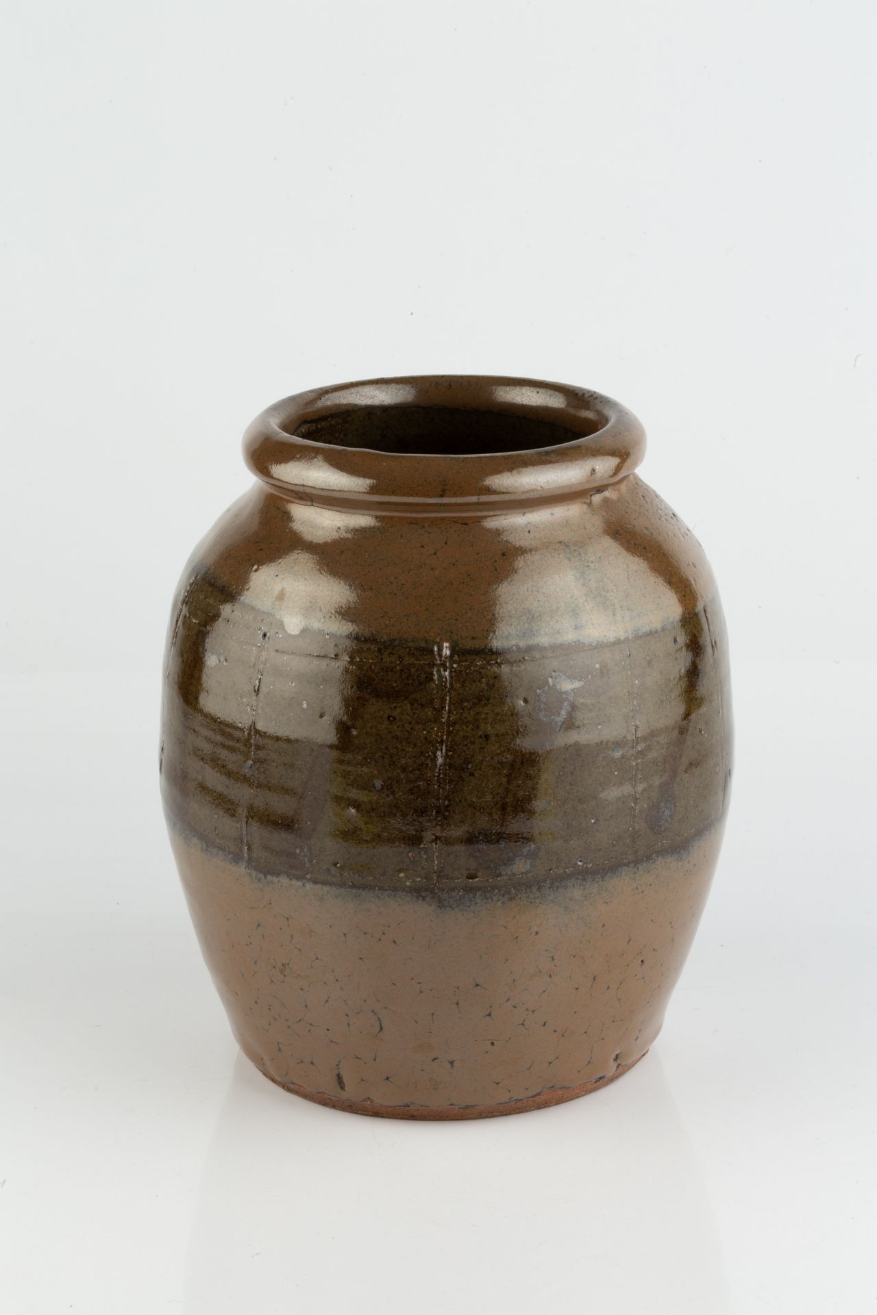 Leach Pottery Vase stoneware, the green and brown glaze with brushwork lines impressed potter's seal - Bild 2 aus 3