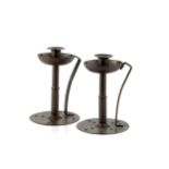 Hugo Berger for Goberg A pair of Arts & Crafts candlesticks, circa 1910 wrought iron impressed marks