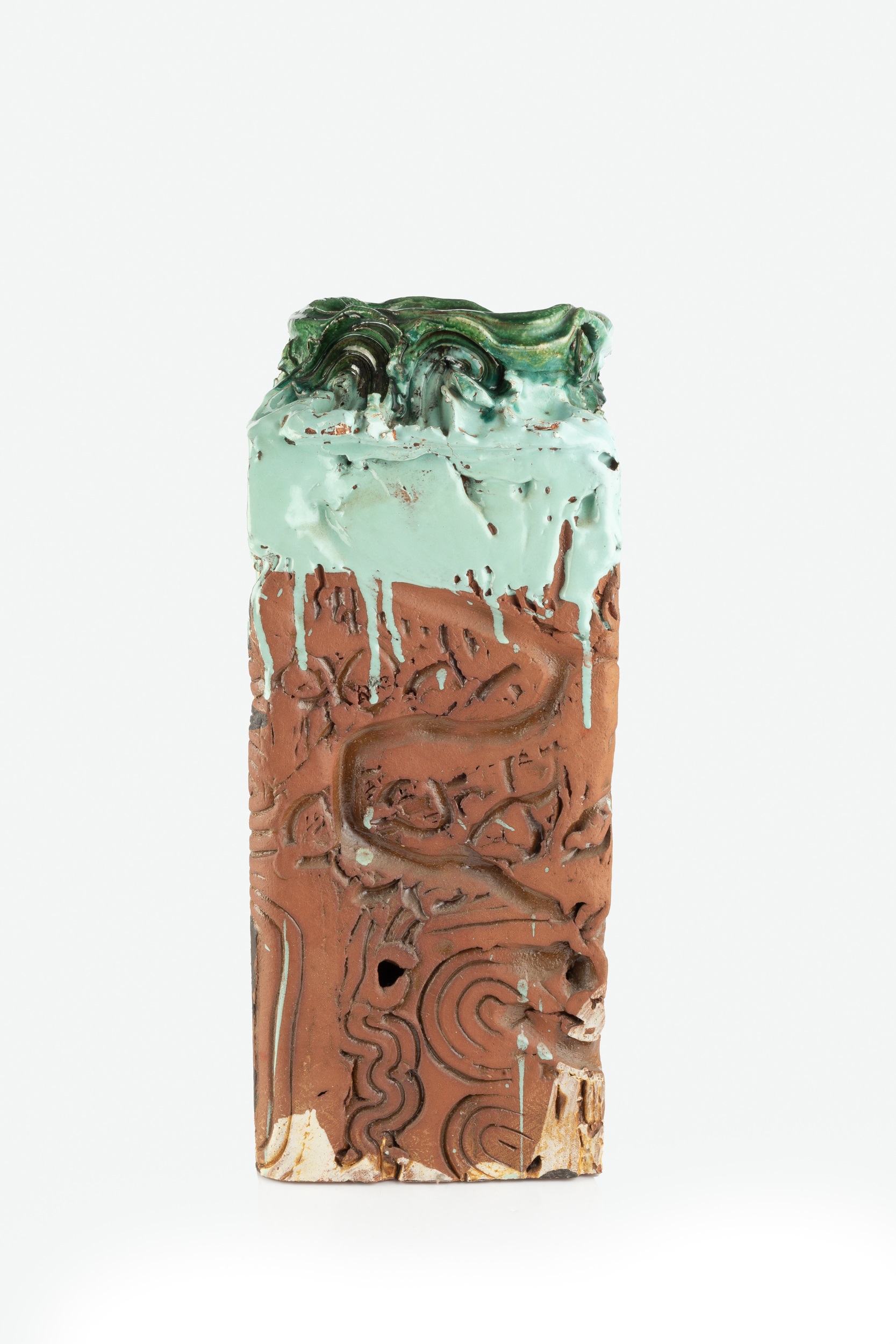 Simon Carroll (1964-2009) Large pot earthenware, with green and turquoise glaze running from the - Image 3 of 4