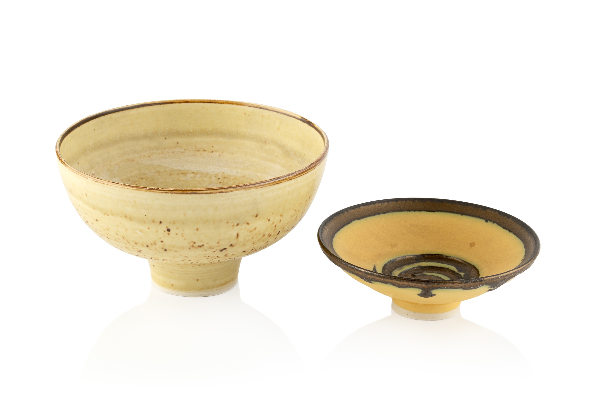Manner of Lucie Rie (1902-1995) Two bowls one with impressed potter's seal 12cm and 10cm diameter (