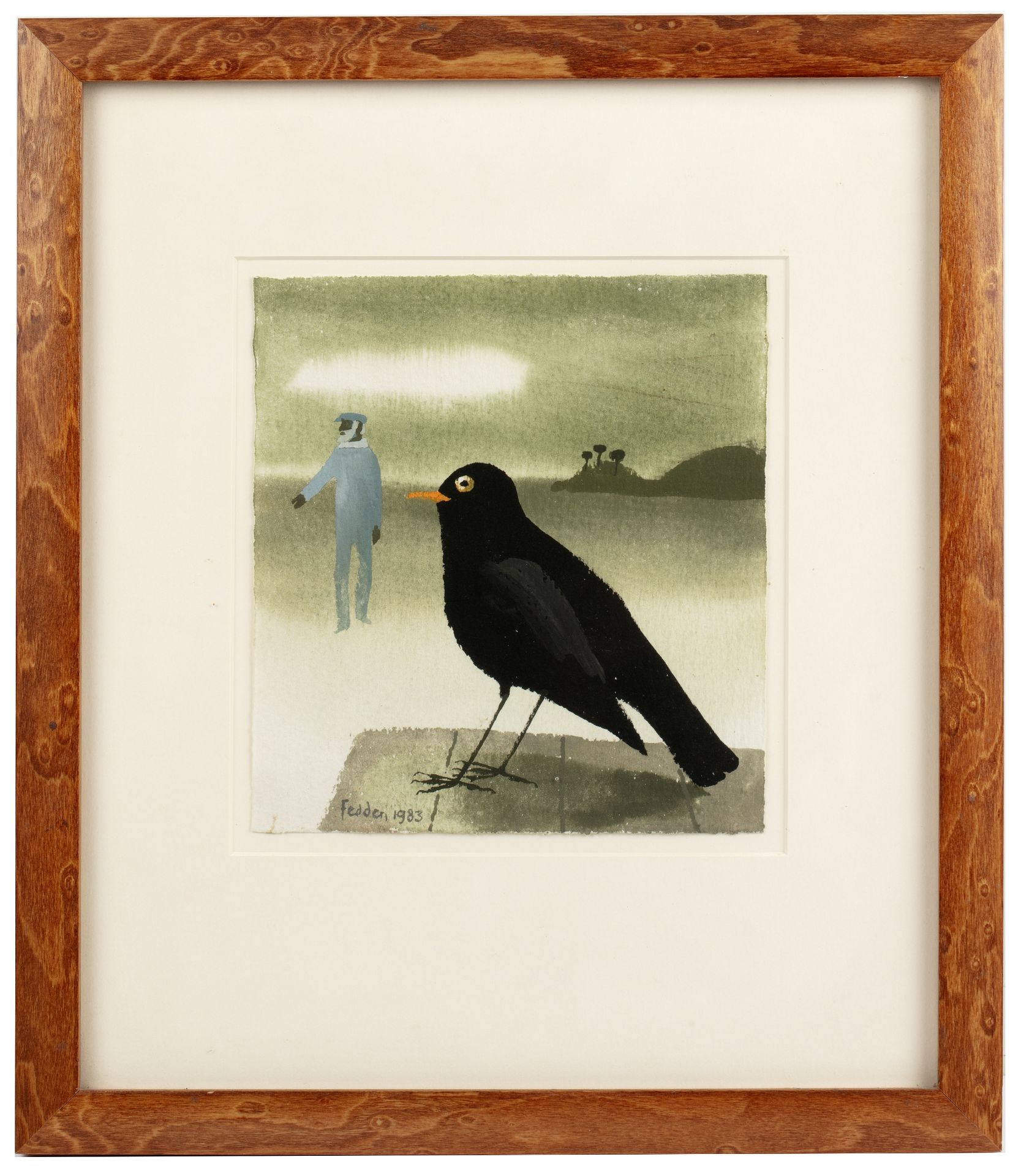 Mary Fedden (1915-2012) Man (Julian Trevelyan) and Blackbird, 1983 signed and dated (lower left), - Bild 2 aus 2