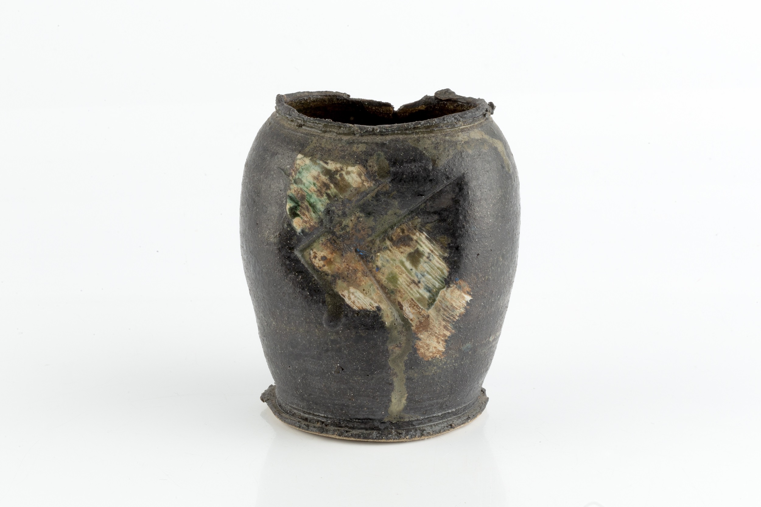 Dan Kelly (b.1953) Vessel stoneware, with black glaze and white and green indentation 12.5cm high. - Image 2 of 3