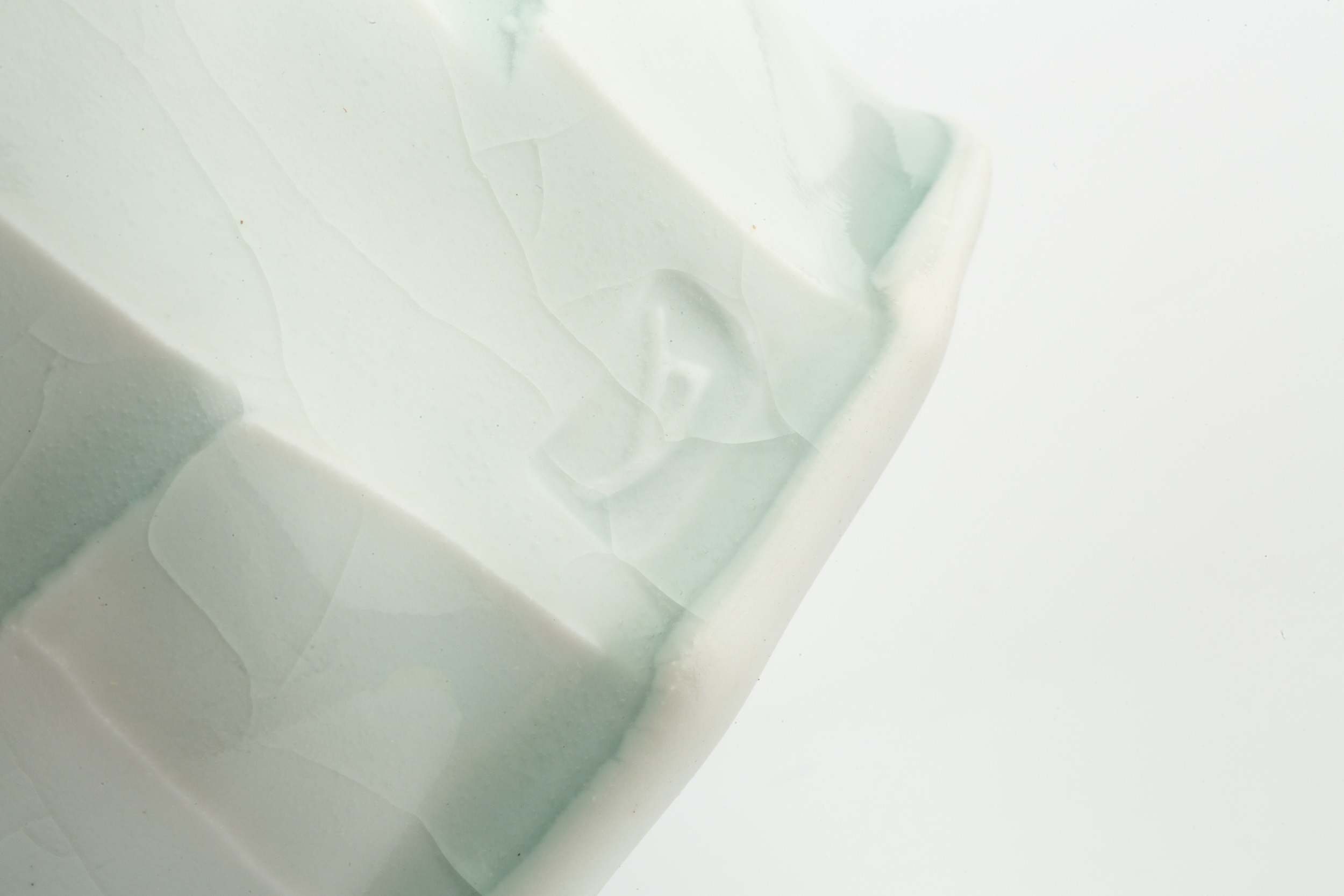 Andy Shaw (20th Century) Vessel faceted porcelain with celadon glaze impressed potter's seal 12cm - Image 3 of 3