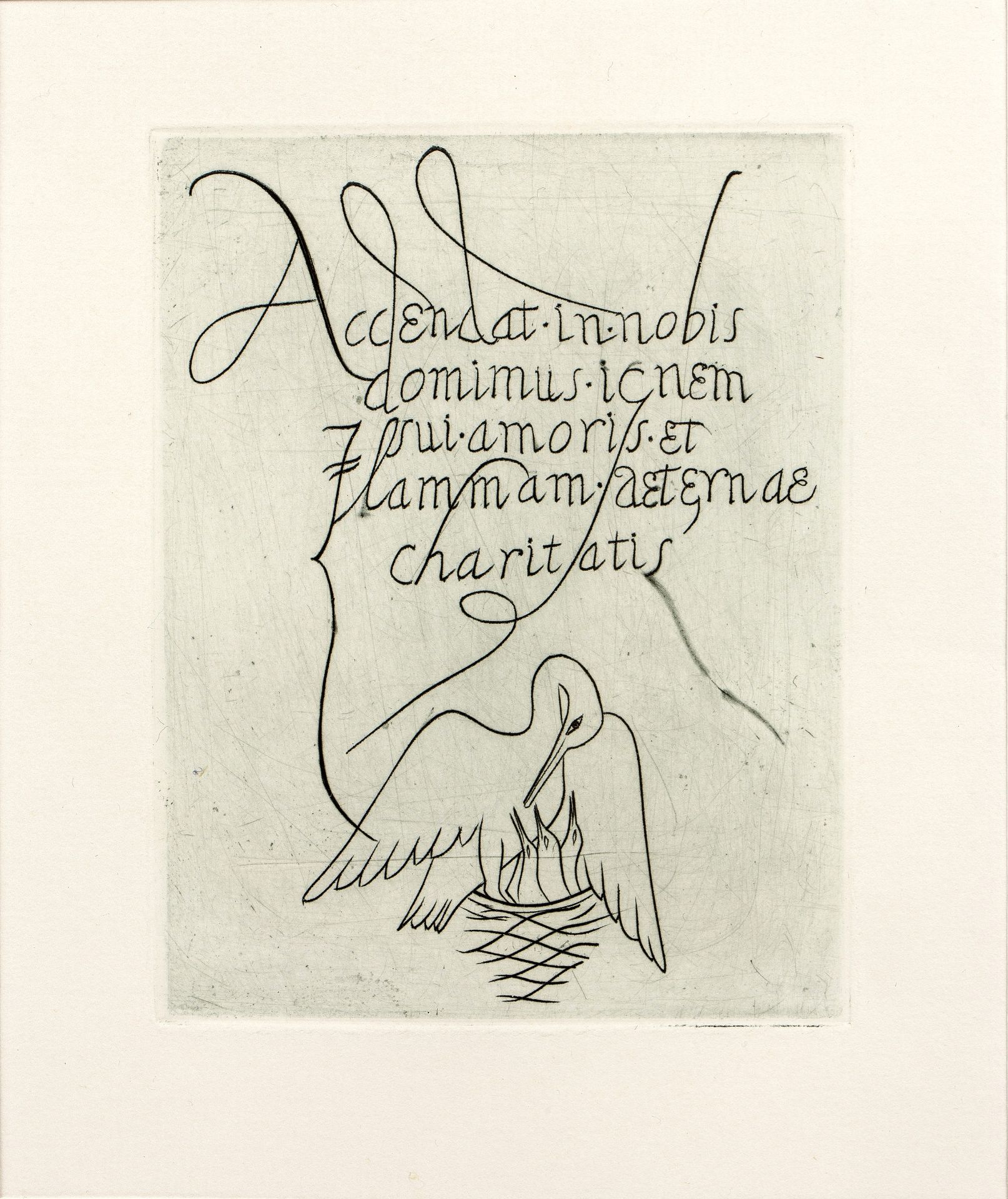 David Michael Jones (1895-1974) The Pelican in its Piety copper engraving 15 x 13cm.