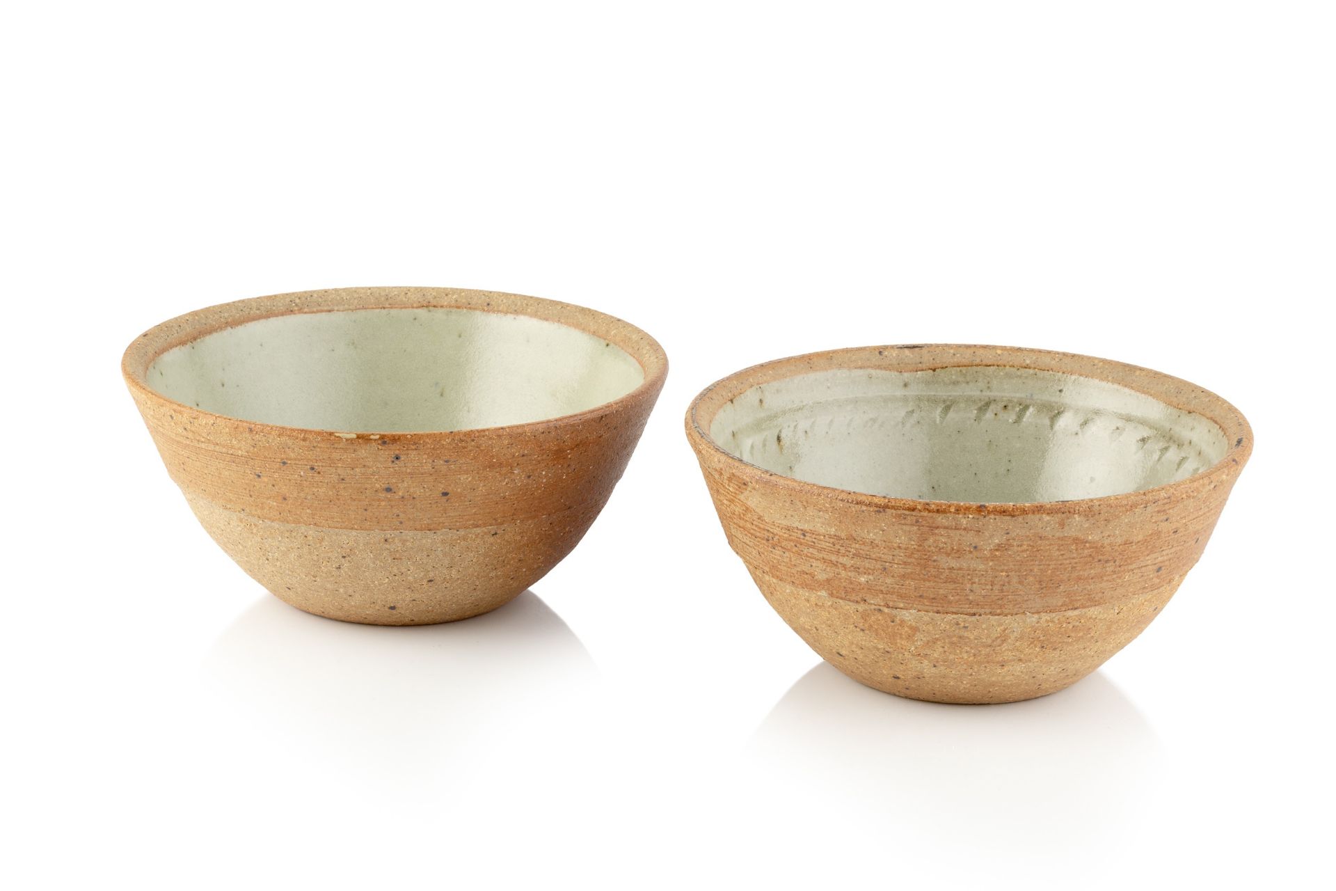 Richard Batterham (1936-2021) Two bowls stoneware, the interiors with green ash glaze both 15cm