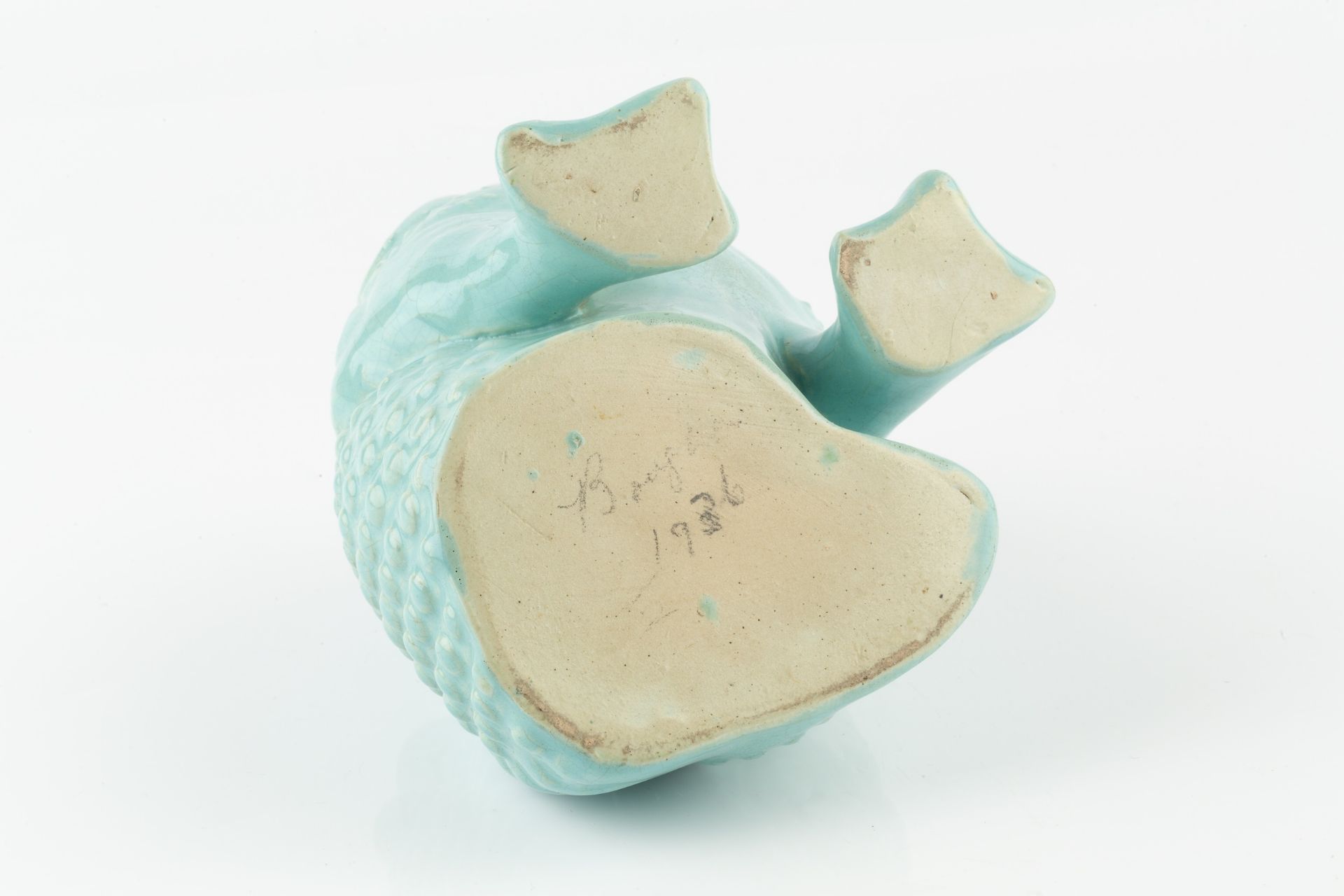 Burmantofts Faience Spoon warmer turquoise glaze impressed marks 13cm high. - Bild 3 aus 3