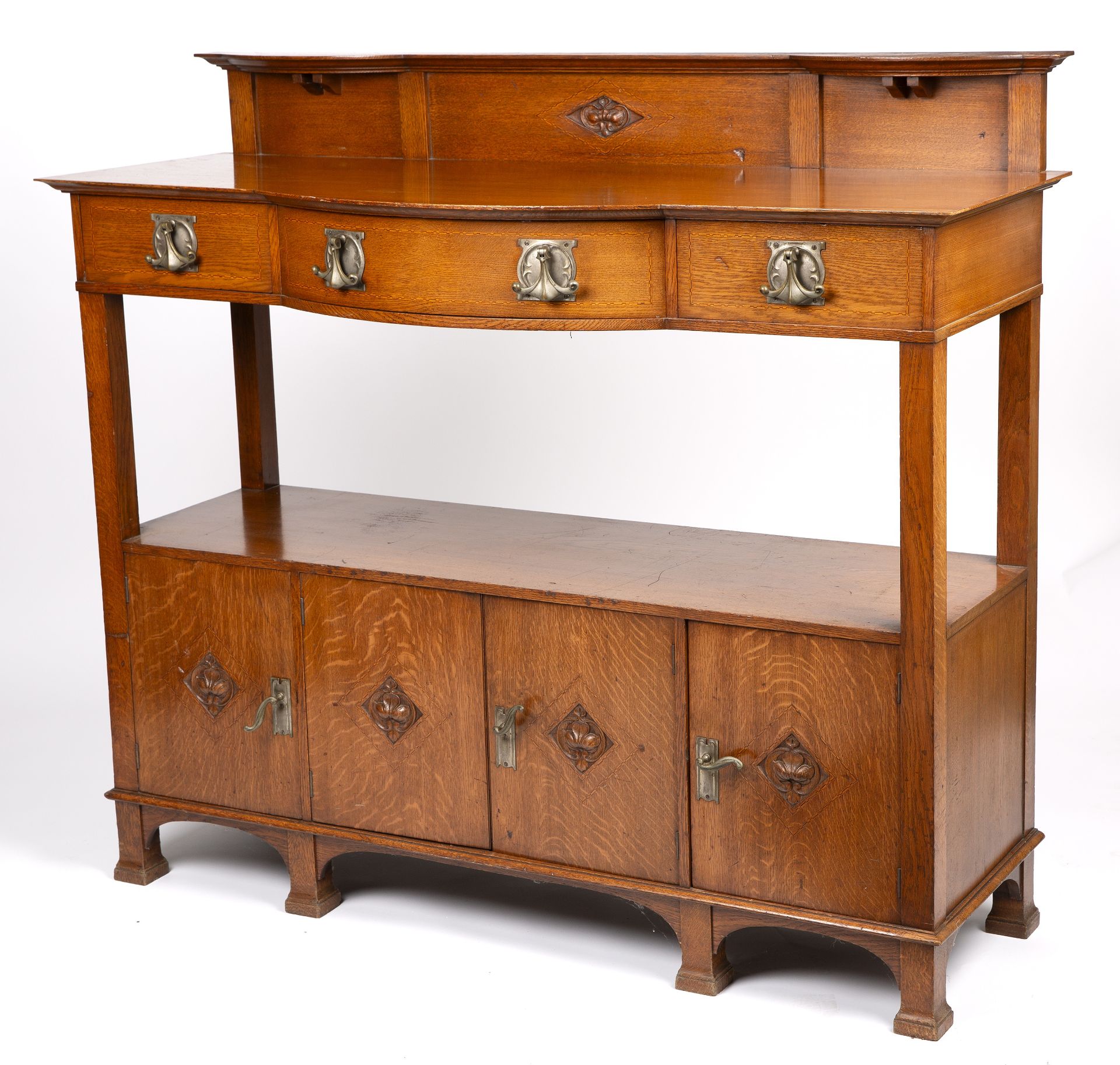 Glasgow School Arts & Crafts side cabinet oak with stylised metal handles 22cm high, 37cm wide. - Bild 5 aus 6