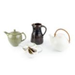 David Eeles (1933-2015) Teapot incised initials 18cm high; together with a David Lloyd-Jones teapot;