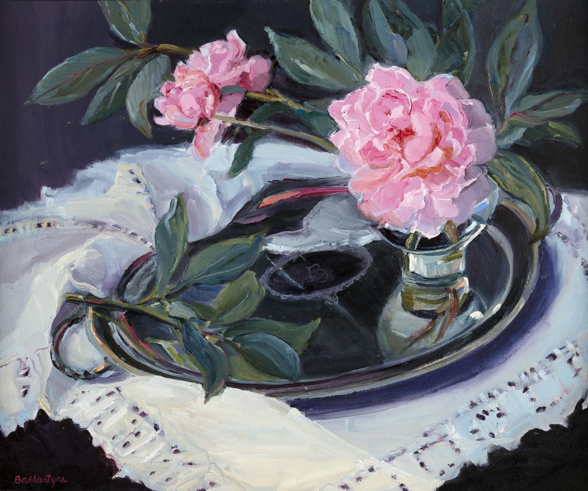 Margaret Ballantyne (b.1936) Silver & Pink signed (lower left) oil on canvas 50 x 60cm.
