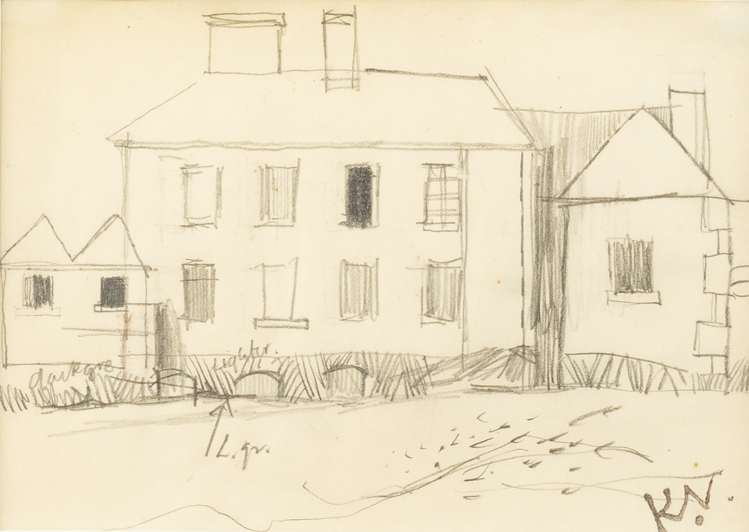 Keith Vaughan (1912-1977) Study for The Farm, Bute signed with studio stamp (lower right) pencil