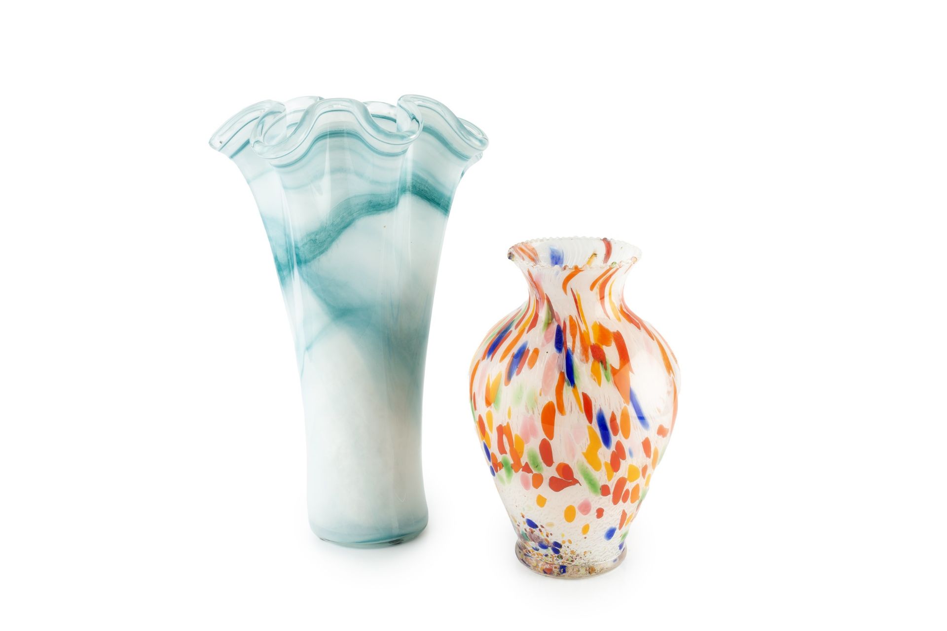 Two Art Glass vases Handmade and mouth-blown 42cm and 30cm high (2).