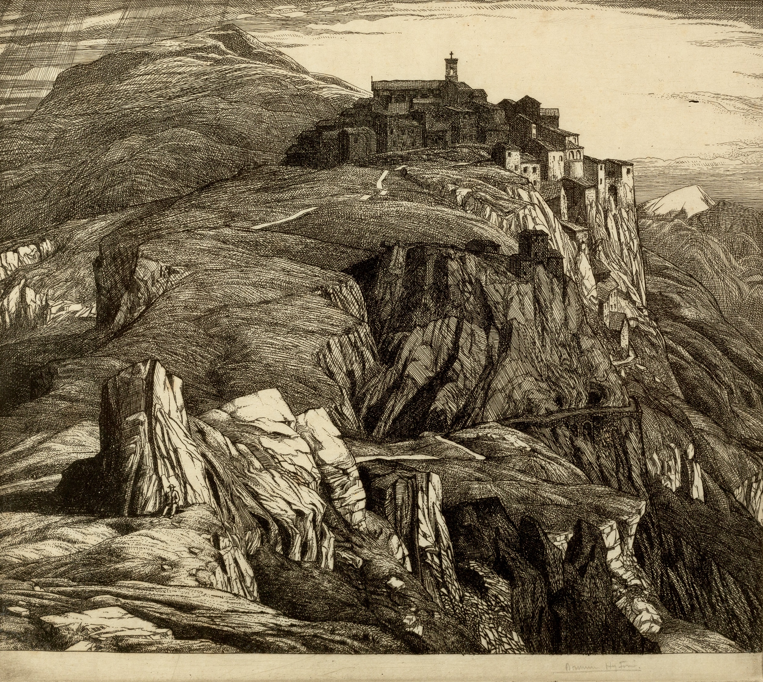 Edward Bouverie Hoyton (1900-1988) Italian Mountainous Town signed in pencil (in the margin) etching