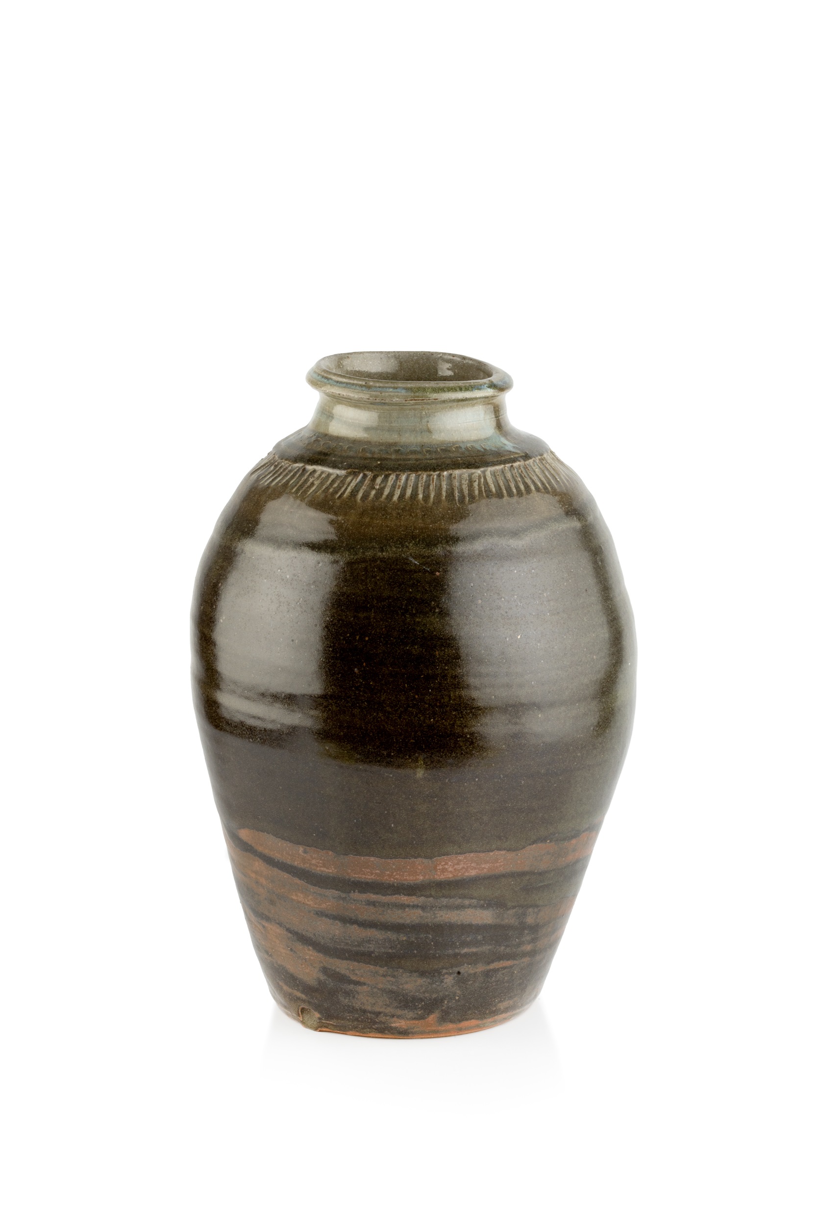 Mike Dodd (b.1943) Large vase stoneware, with a nuka type neck and incised detail to the neck