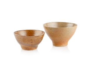 Sarah Walton (b.1945) Two bowls stoneware, one with a combed pattern both with impressed potter's