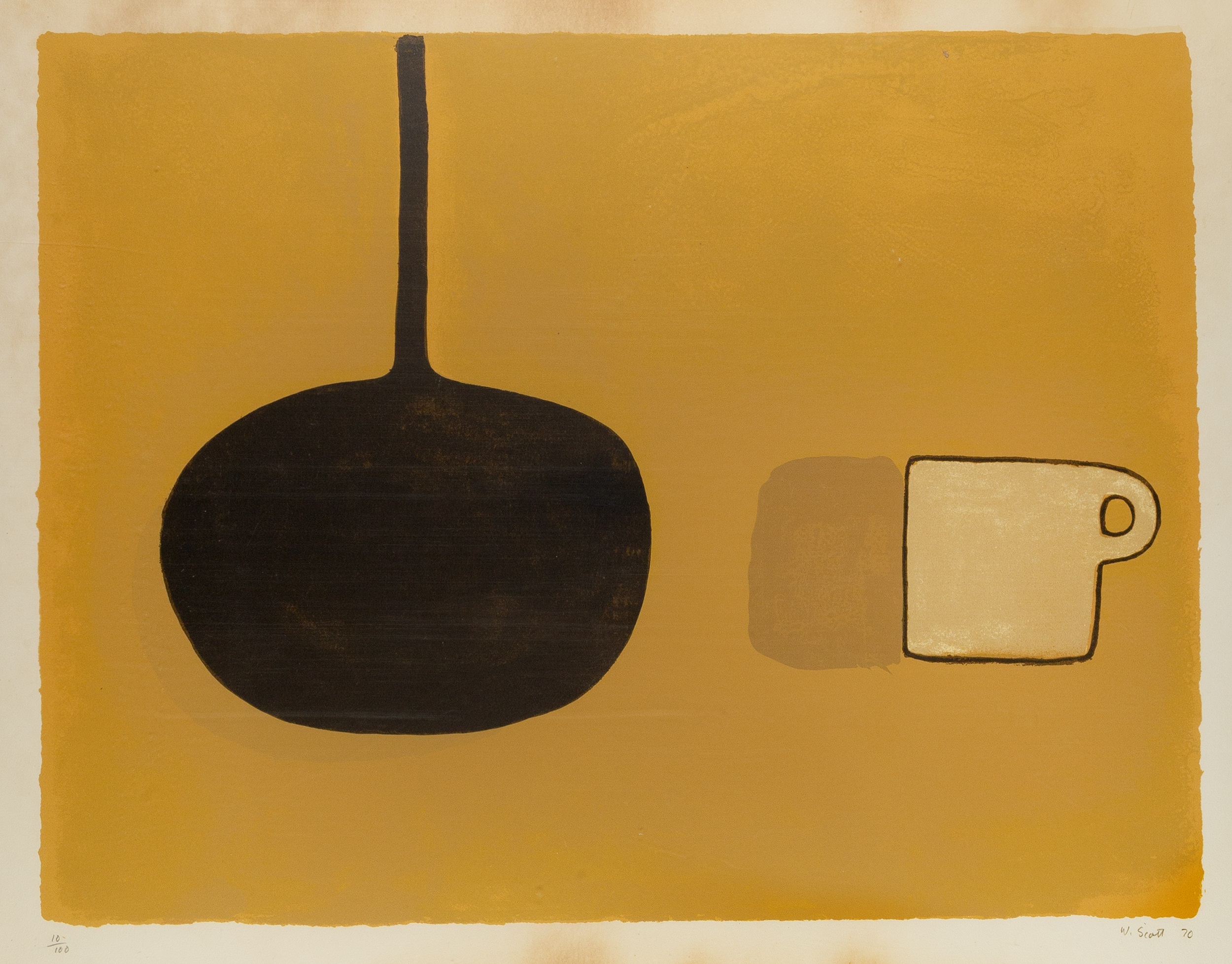 William Scott (1913-1989) Black Pan, Beige Cup on brown, 1970 10/100, signed, dated, and numbered in