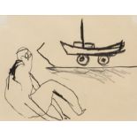 Roger Hilton (1911-1975) Man and Boat, circa 1974 charcoal on paper 17 x 22cm. Provenance: The
