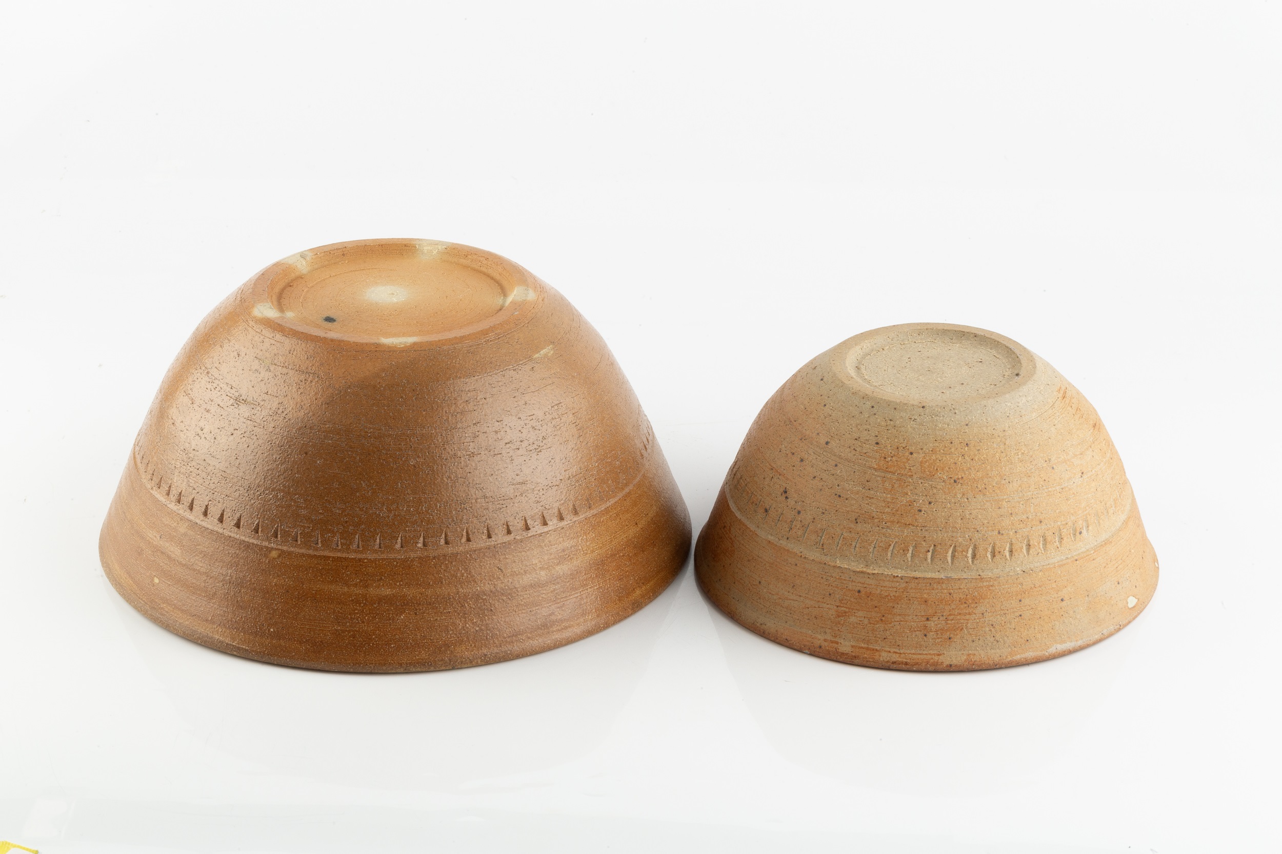 Richard Batterham (1936-2021) Two mixing bowls stoneware, the interiors with green ash glaze 28cm - Image 4 of 4