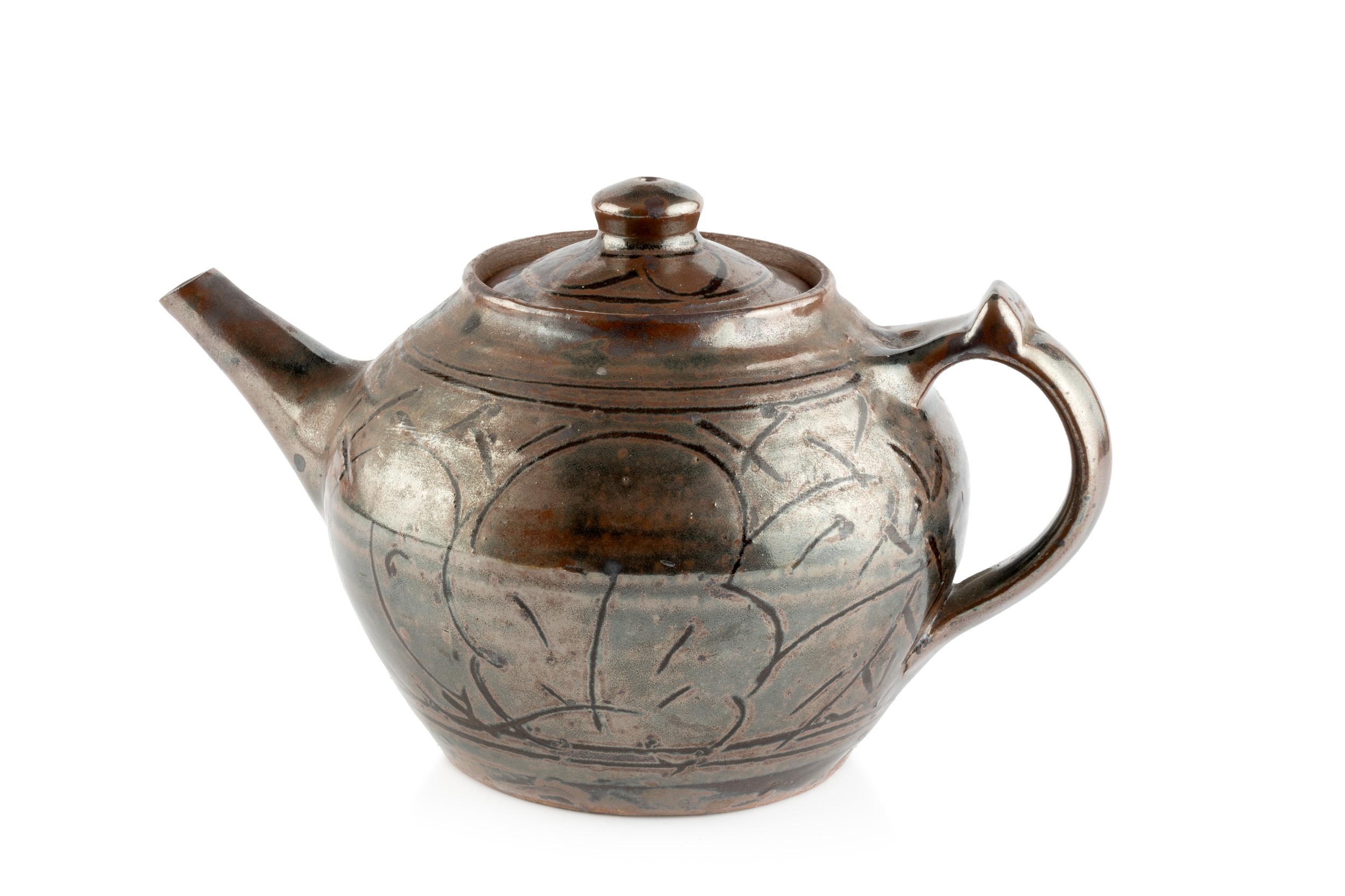 Thiébaut Chagué (b.1958) at Wenford Bridge Teapot iron glaze impressed potter's and pottery seals