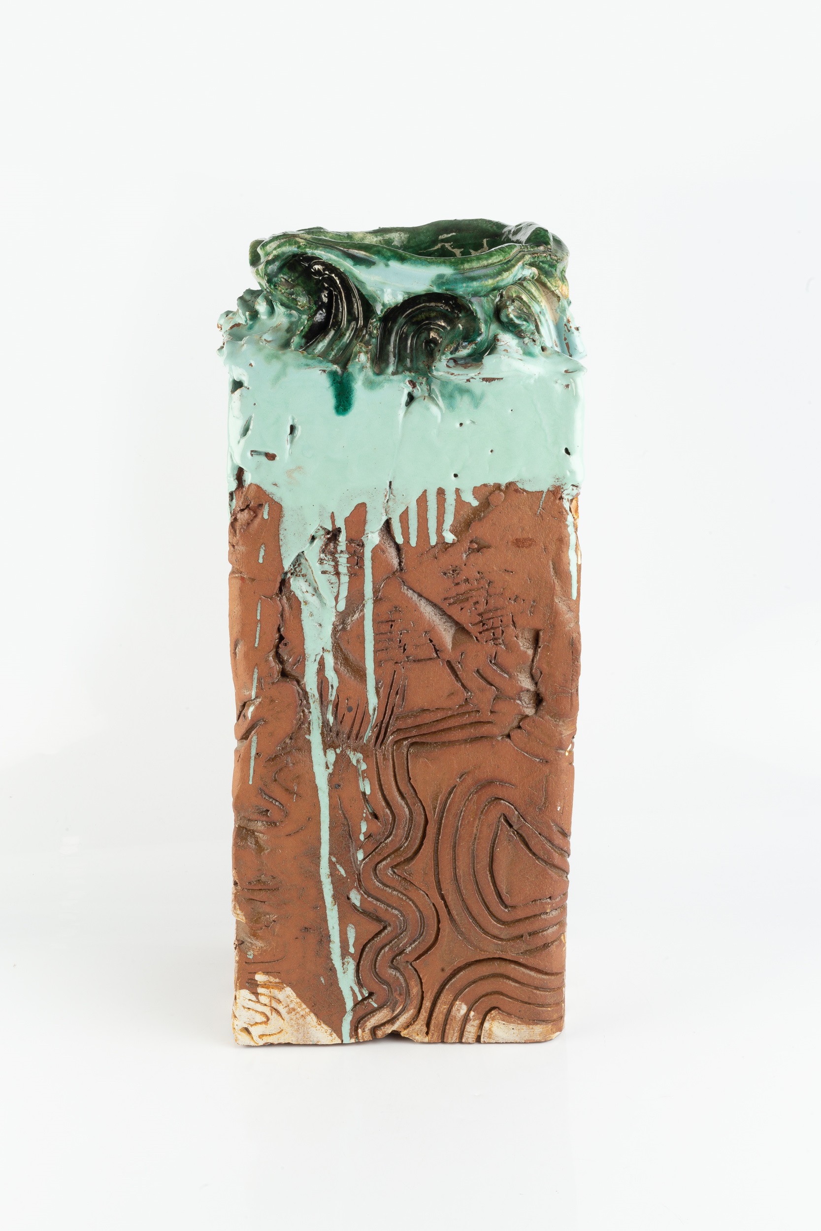 Simon Carroll (1964-2009) Large pot earthenware, with green and turquoise glaze running from the - Image 4 of 4