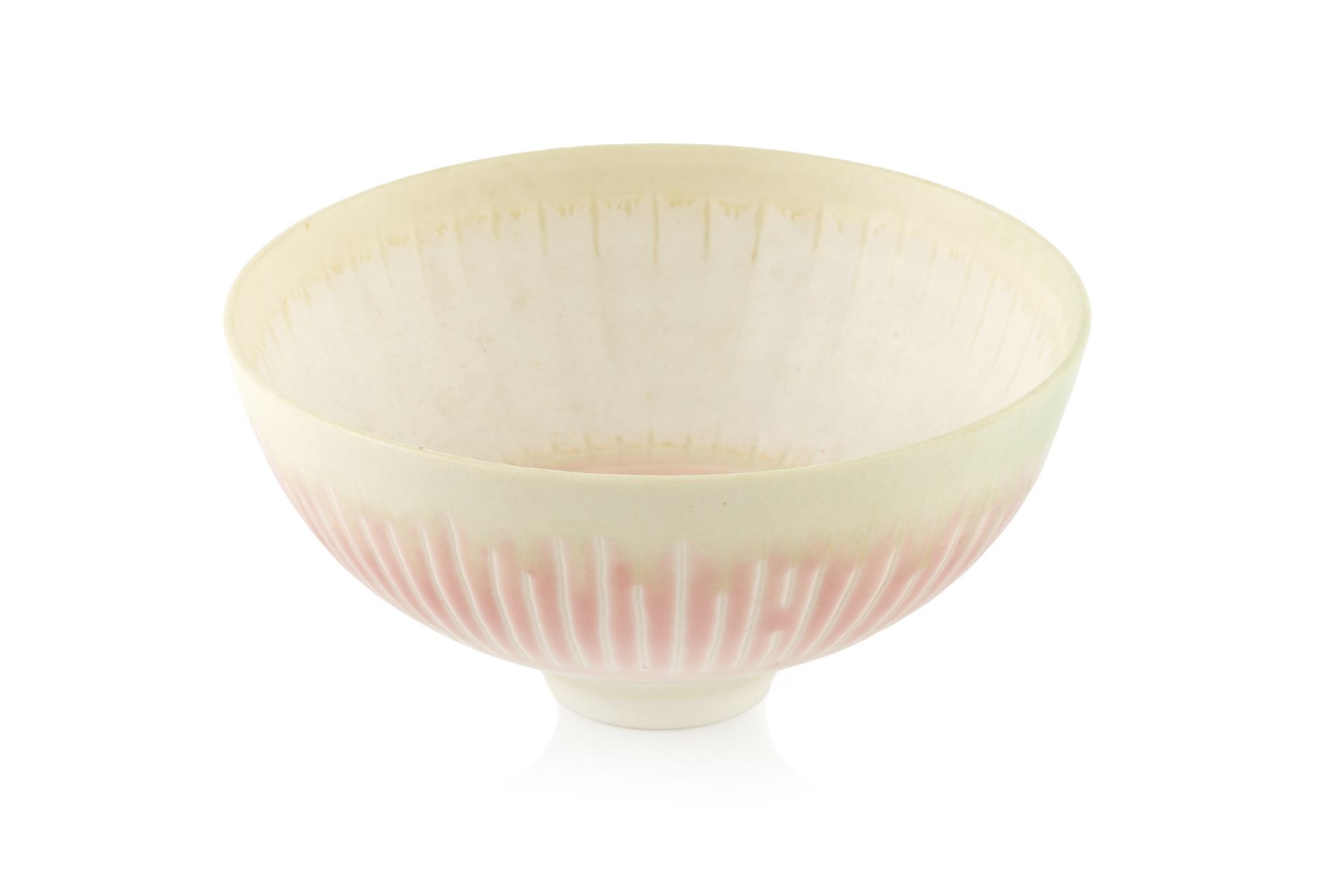 Peter Wills (b.1955) Footed bowl porcelain, in pink and white with incised lines signed and with