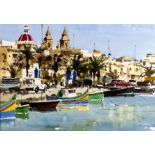 John Yardley (b.1933) Marsaxlokk Waterfront, Malta signed (lower right), titled (to reverse)