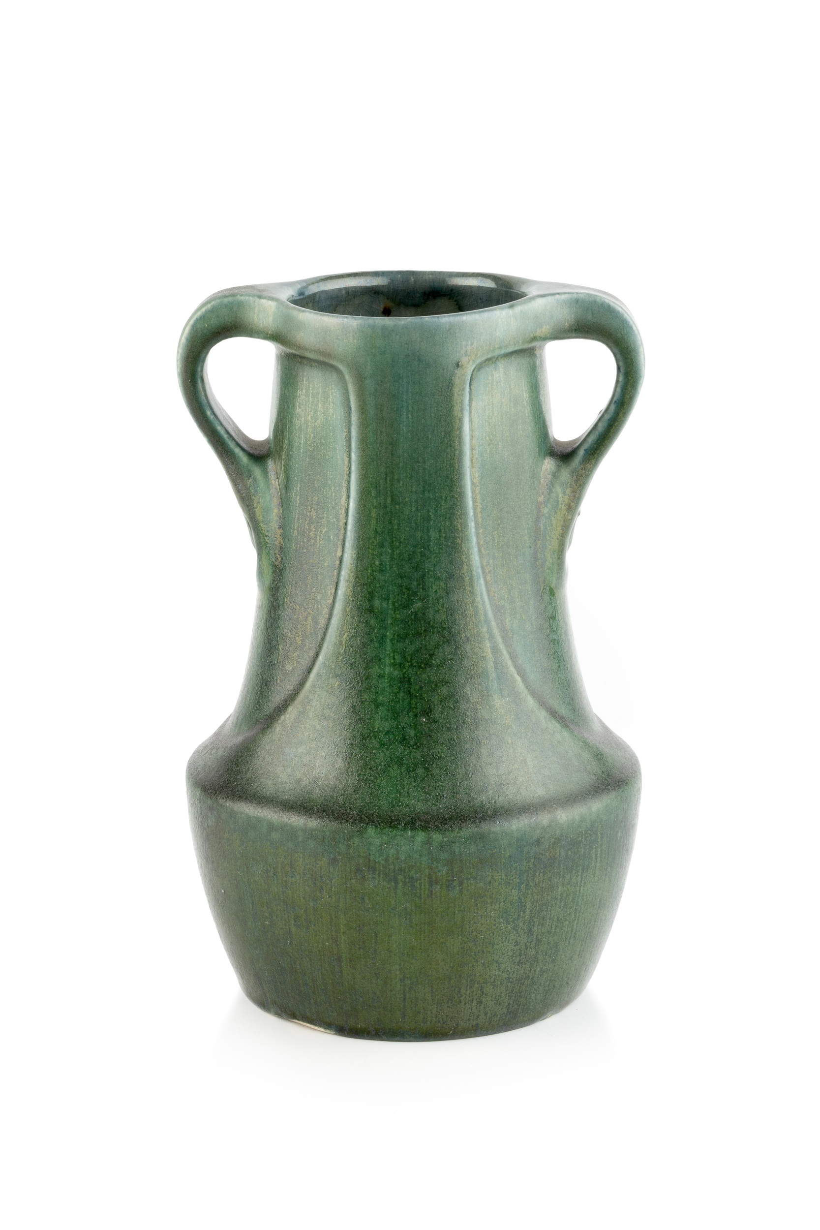 Klaas Mobach (1855-1928) Art pottery vase with twin-handles and green glaze 20cm high.