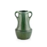 Klaas Mobach (1855-1928) Art pottery vase with twin-handles and green glaze 20cm high.