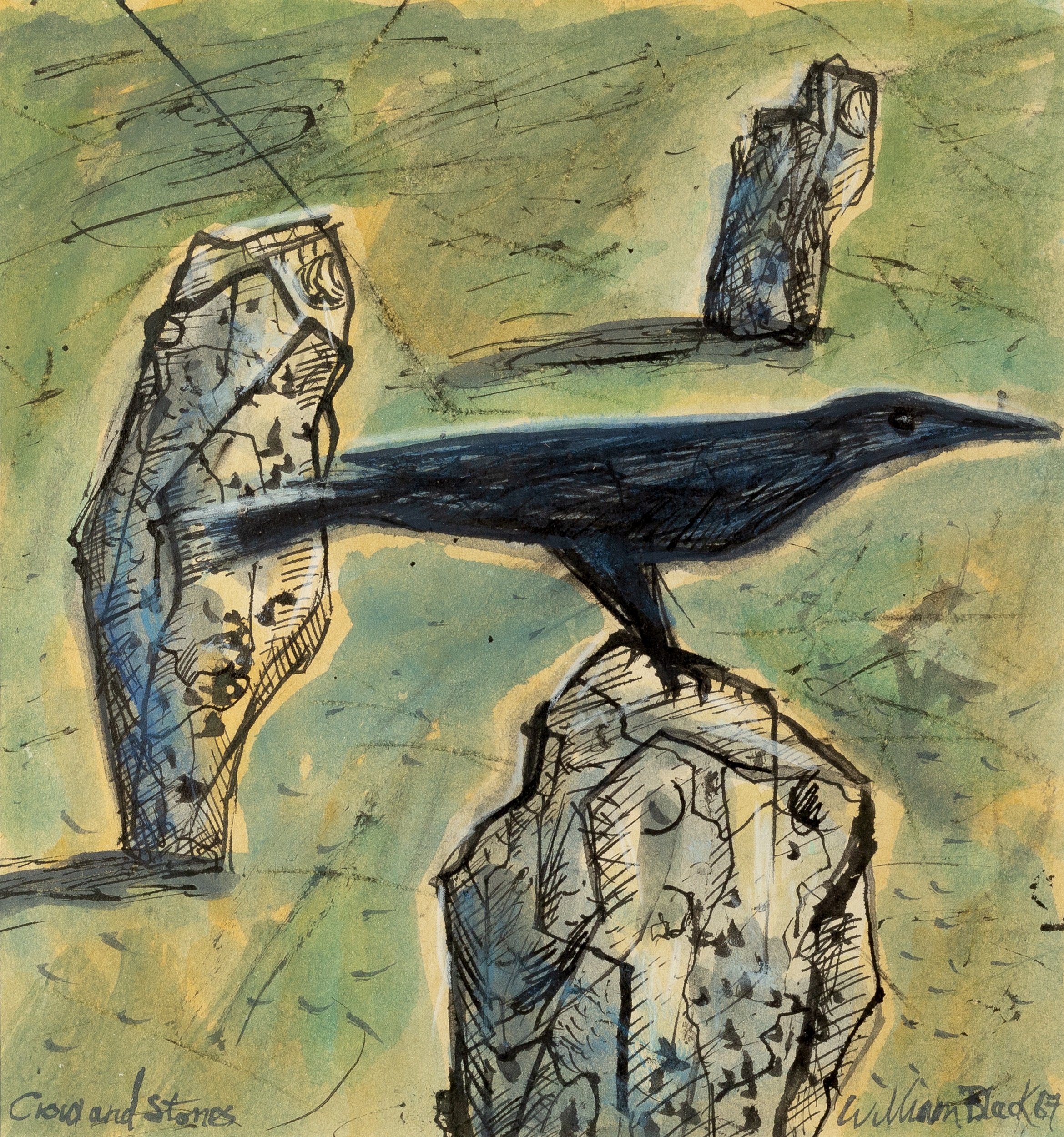 William Black (20th Century Cornish School) Stones and Crows, 1967 signed, dated, and titled (lower)