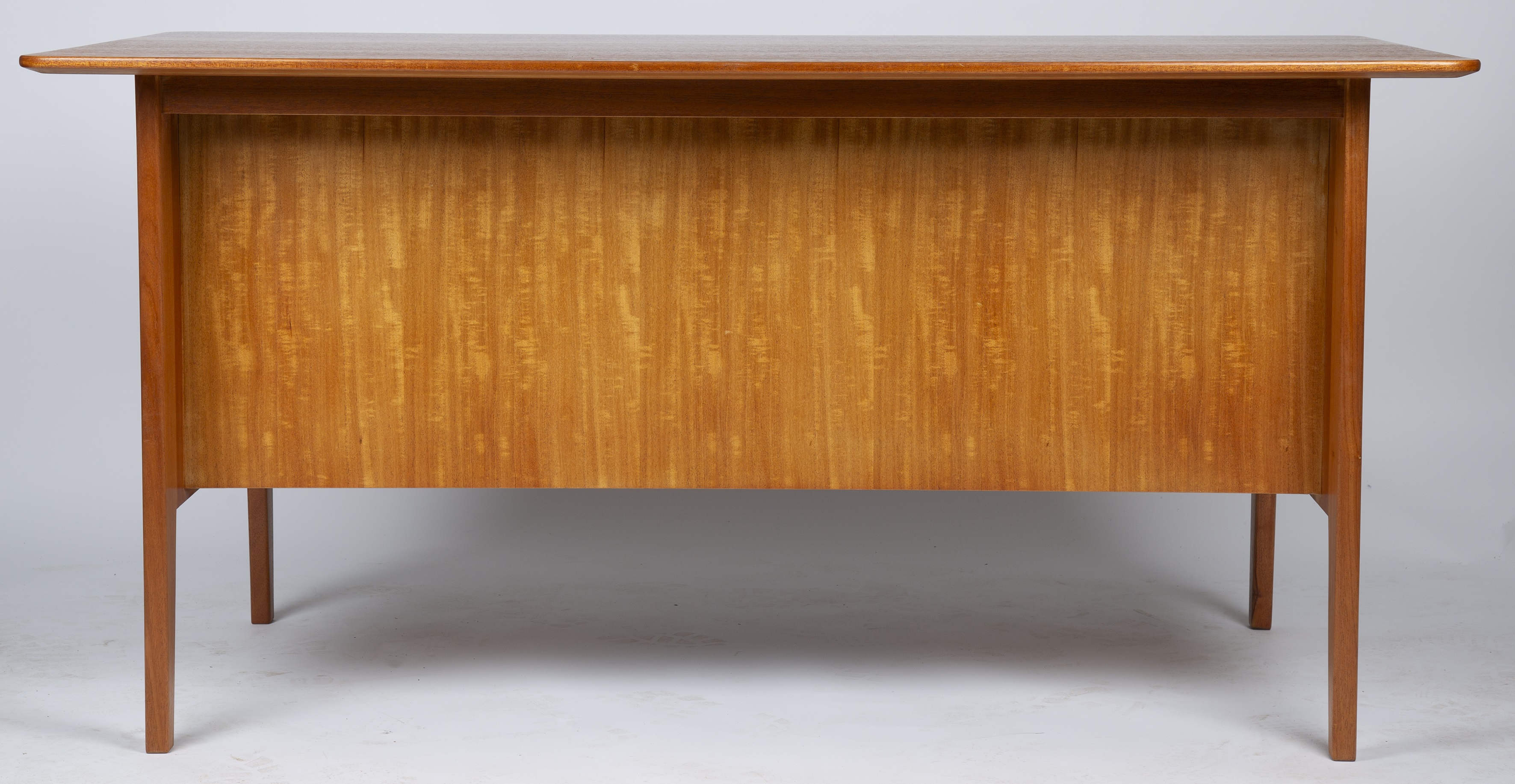 Gordon Russell desk 76cm high, 152cm wide. Stains to upper internal drawers. Key present. Stable and - Image 4 of 10