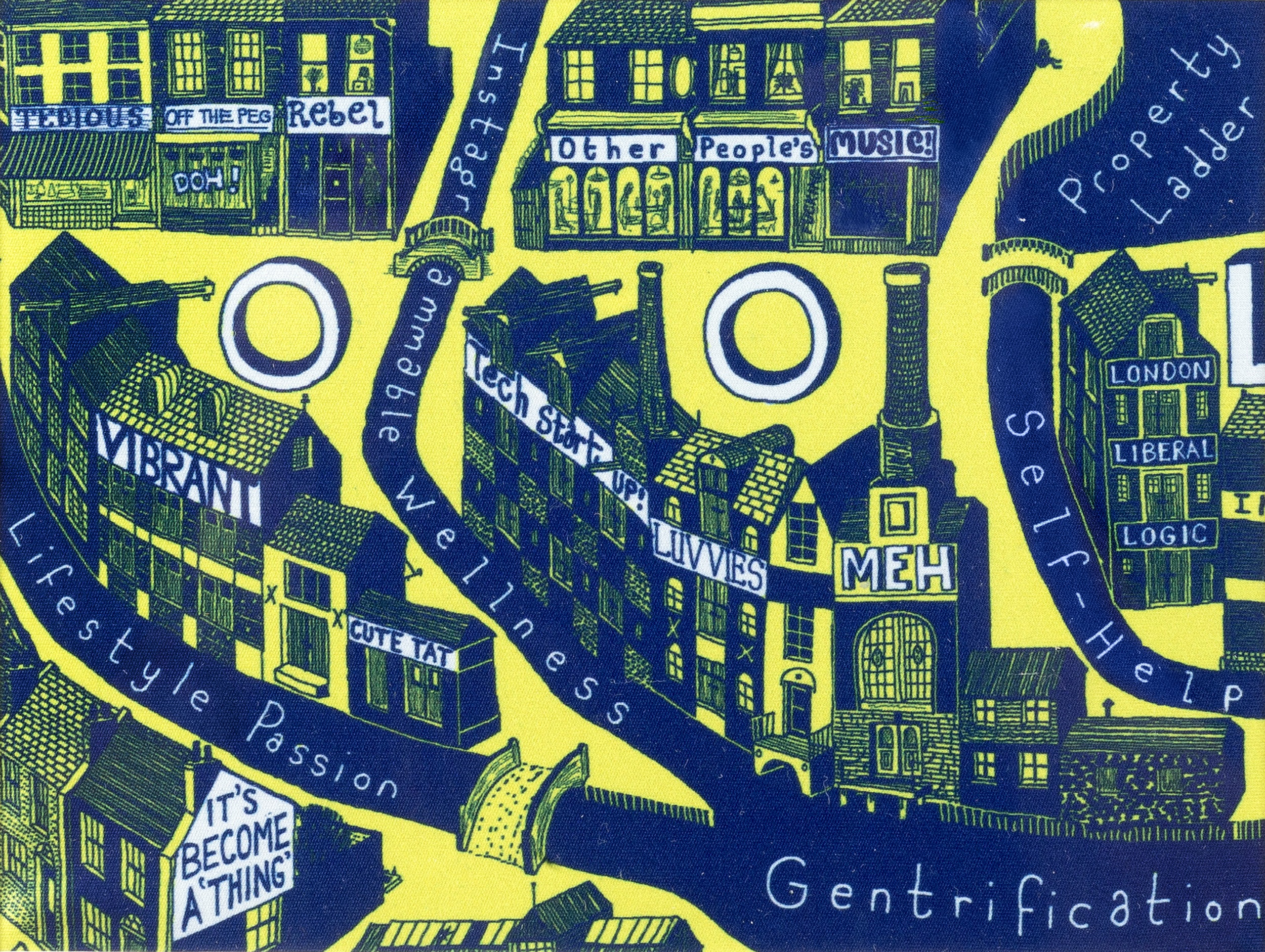 Grayson Perry (b.1960) Gentrification print on fabric 15 x 20cm.