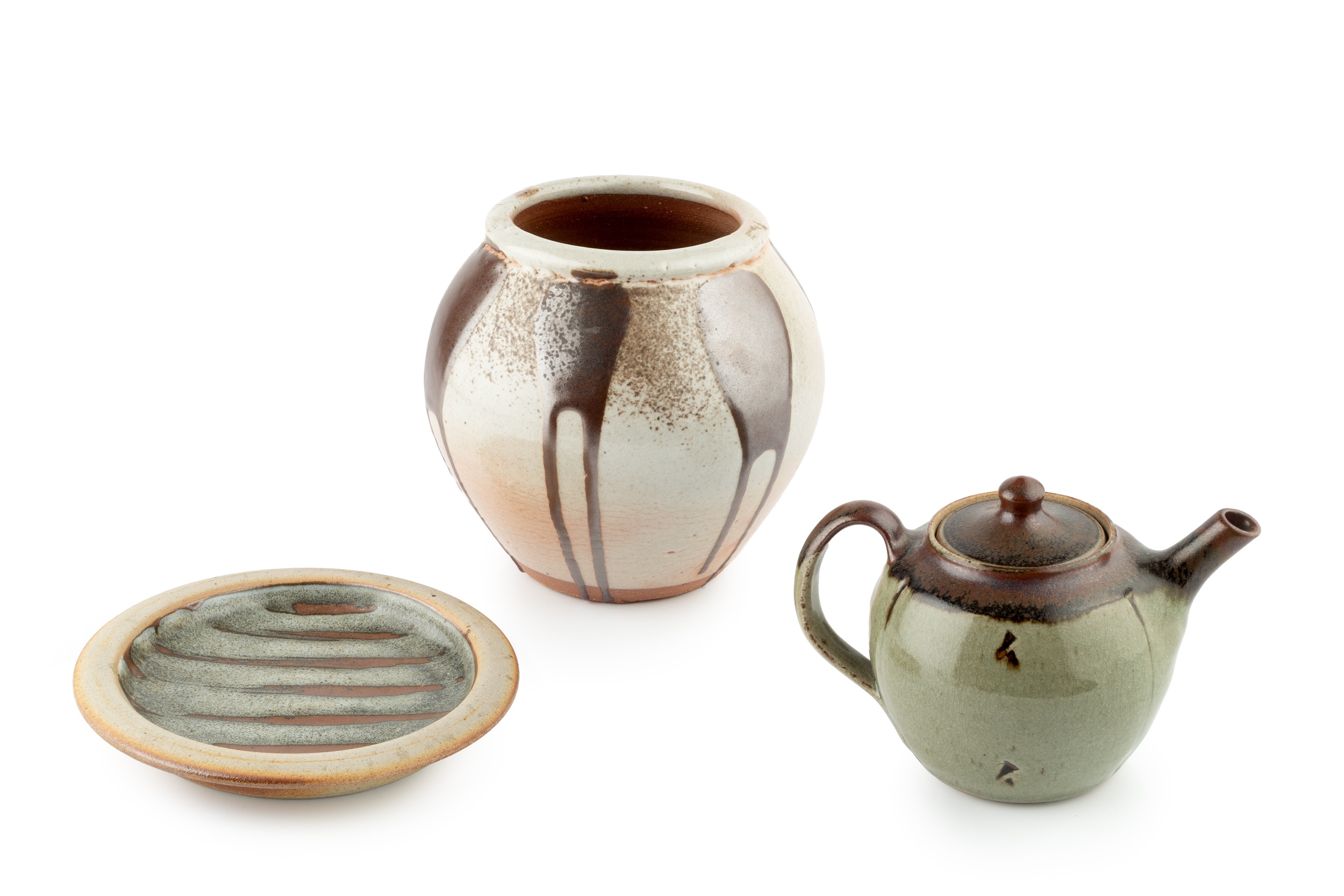 Studio Ceramics To include a Svend Bayer stoneware vase, 17.5cm high; a John Jelfs vase and