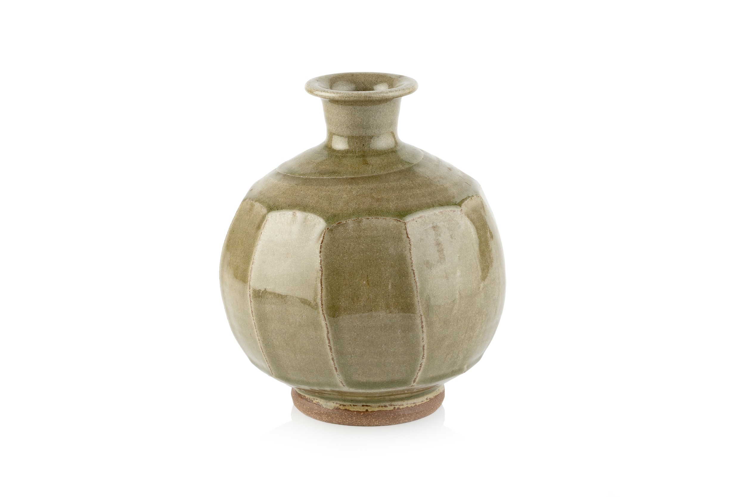 Phil Rogers (1951-2020) Bottle vase stoneware, the body with cut sides and green ash glaze impressed