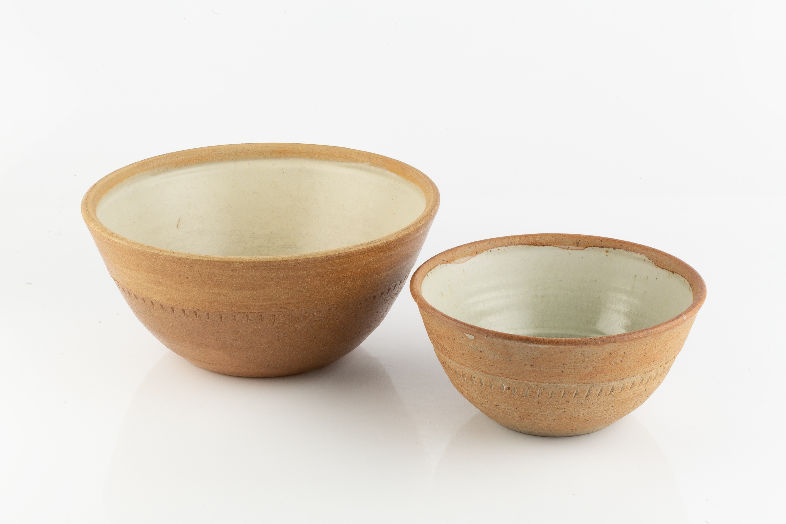 Richard Batterham (1936-2021) Two mixing bowls stoneware, the interiors with green ash glaze 28cm - Image 2 of 4