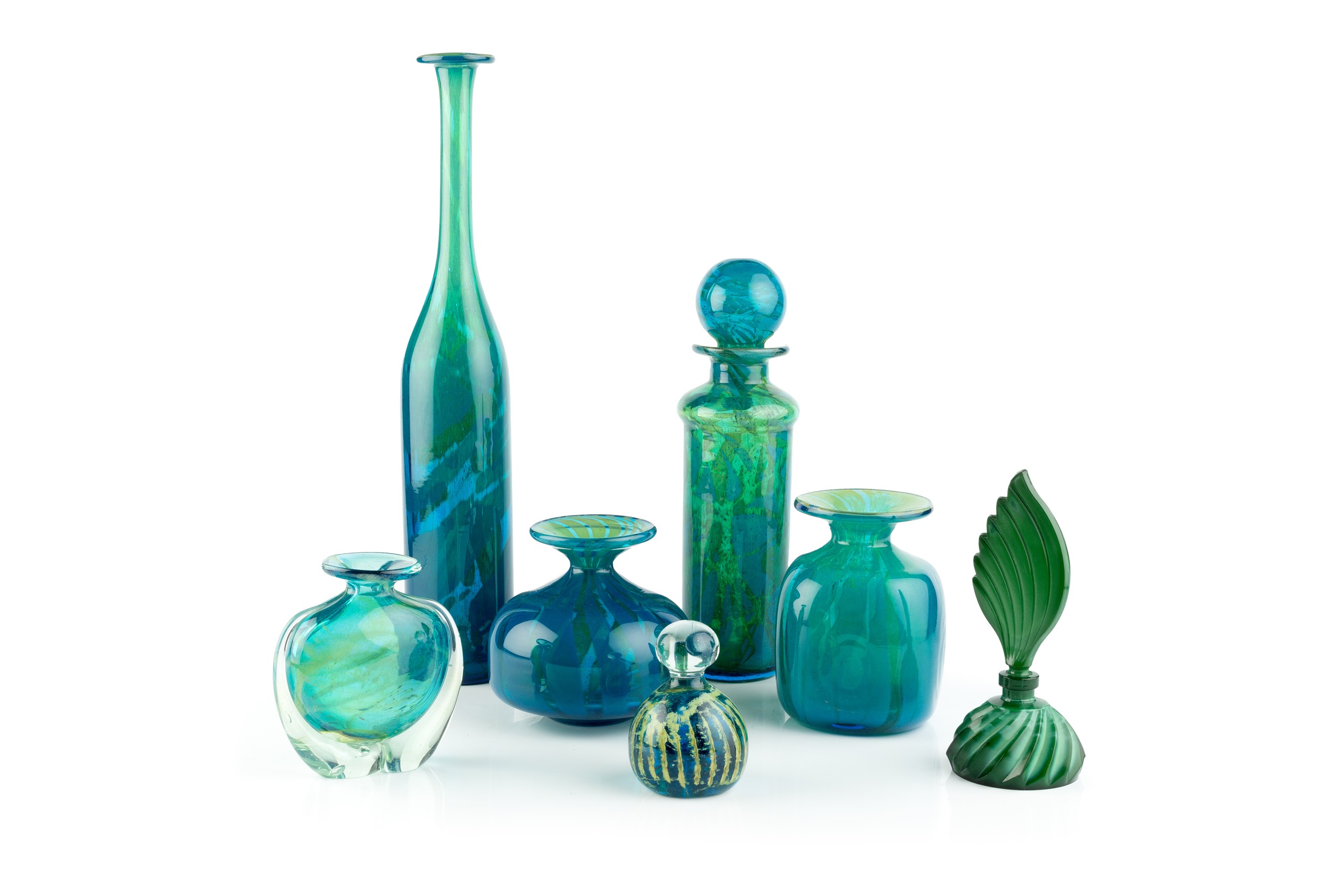Mdina Glass Six pieces each market including a large bottle, 42cm high; together with an Art Deco