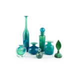 Mdina Glass Six pieces each market including a large bottle, 42cm high; together with an Art Deco