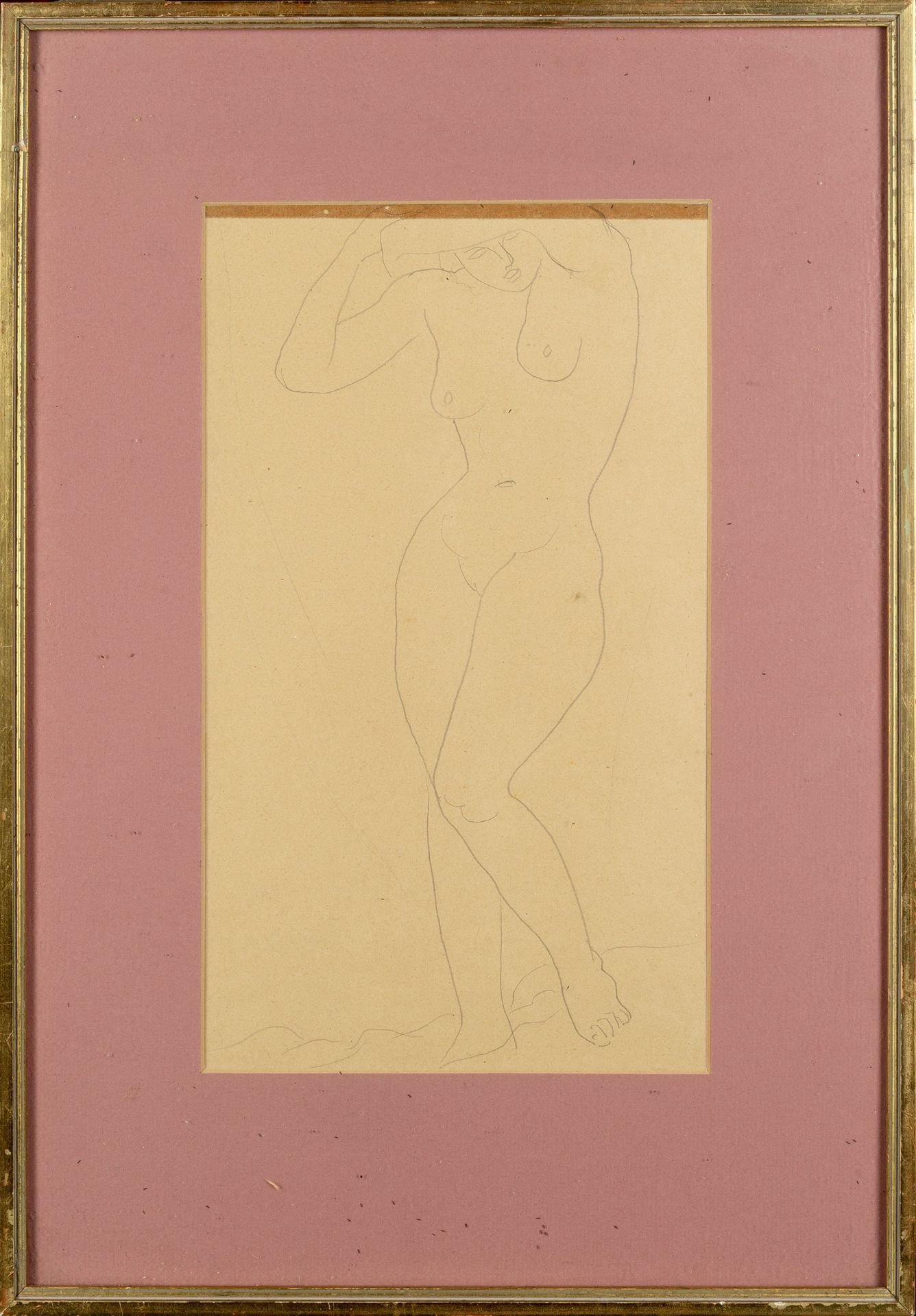 Christopher Wood (1901-1930) Nude with Raised Arm pencil on paper 31 x 18cm. Provenance: Manor - Image 2 of 3