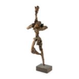 1950s School Figure bronzed plaster on a plinth base 54cm high.