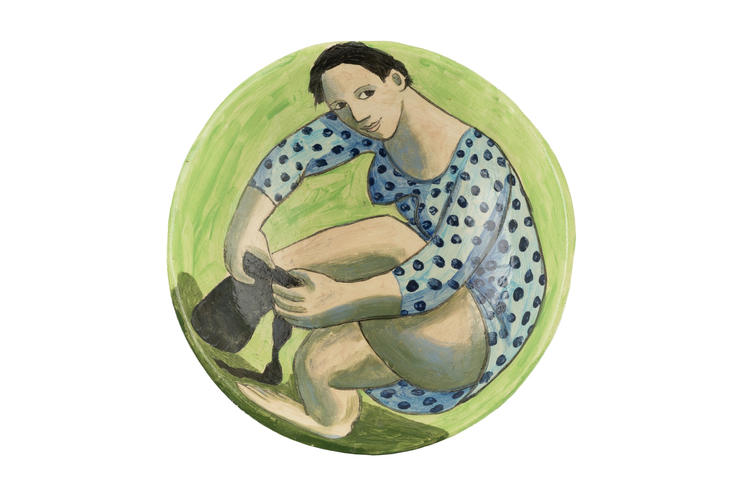 Anita Klein (b.1960) Putting on my Tights, 2000 bowl signed and dated 33cm diameter.